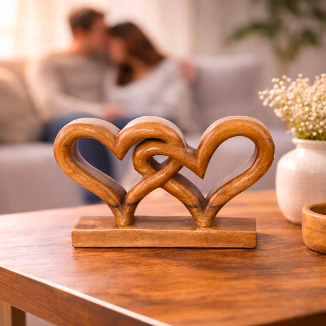 Hearts Handmade Wooden Sculpture for wooden décor, featuring intricate carved wooden hearts by LAY019.