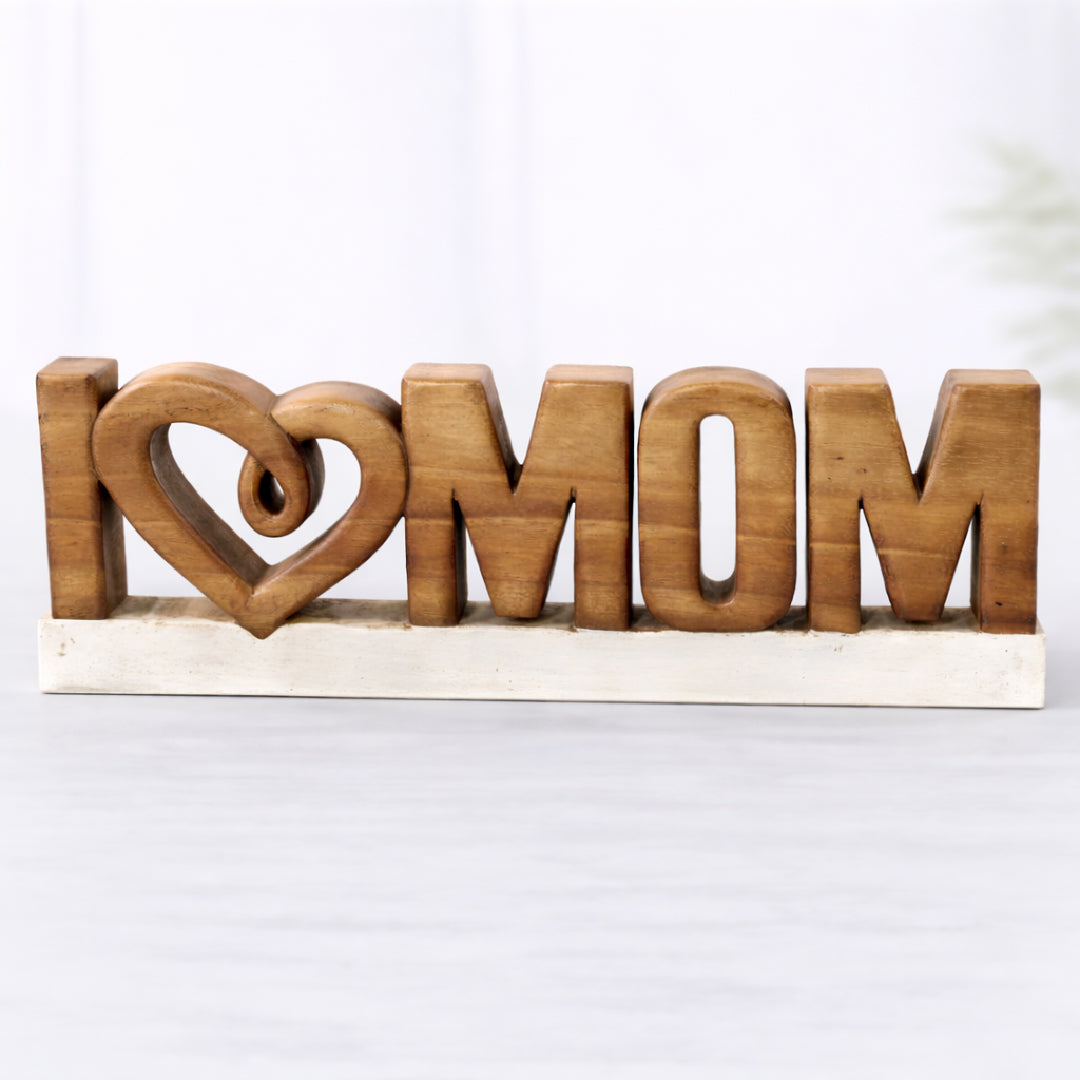 Hand-carved wooden sculpture titled Forever Mom, featuring detailed handmade mother’s day décor by LAY023.
