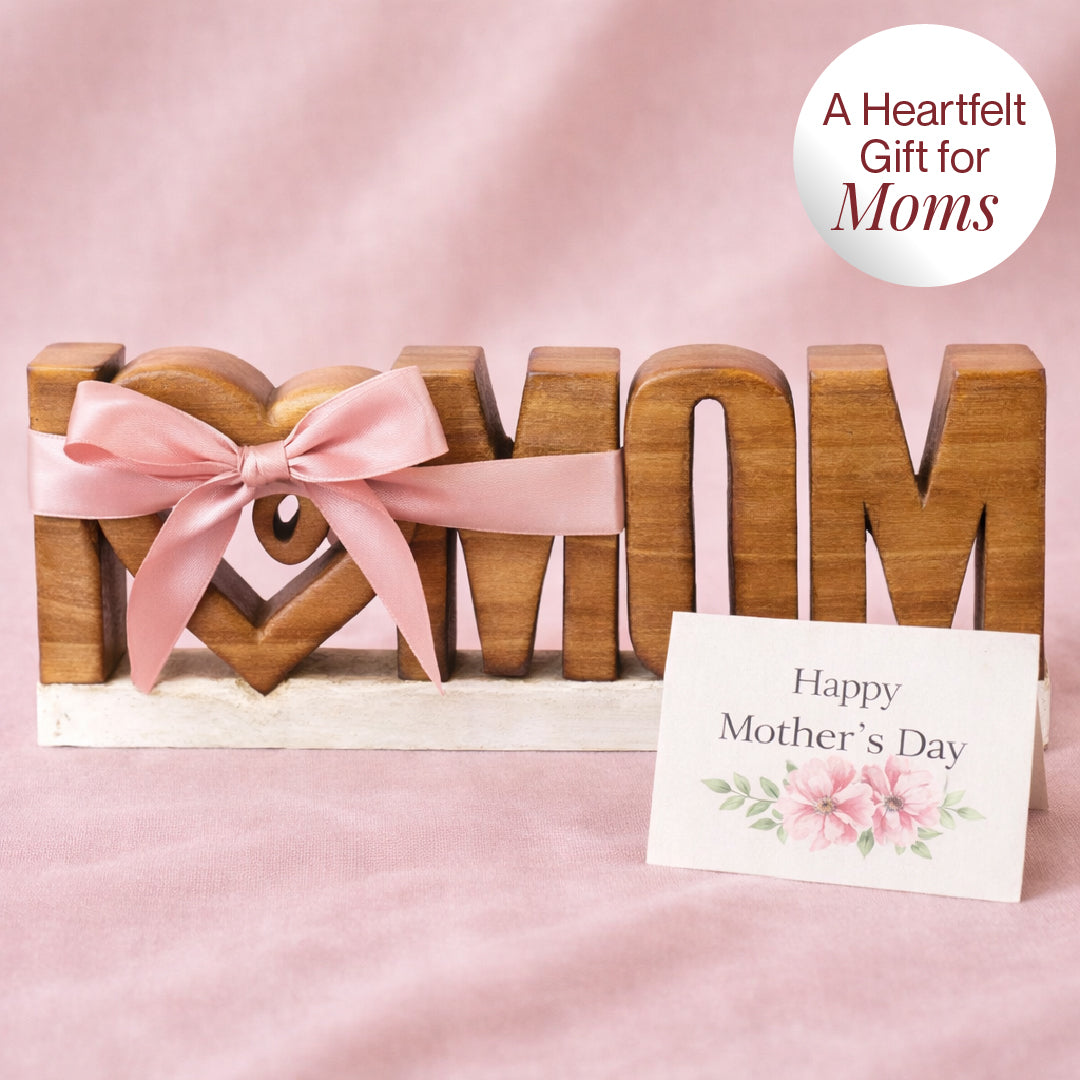 Hand-carved wooden sculpture titled Forever Mom, showcasing detailed craftsmanship in wooden décor by LAY023.