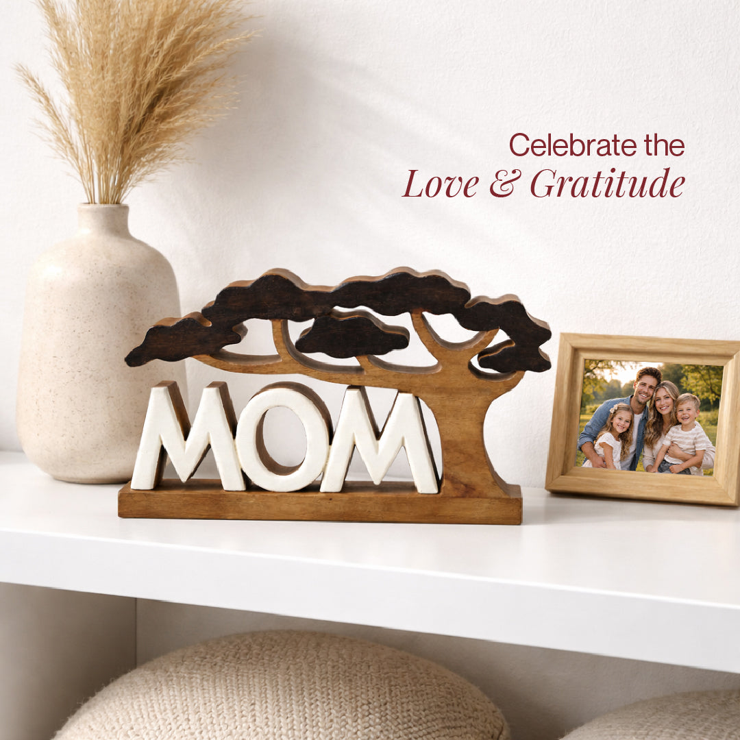 Handcrafted wooden sculpture titled Graceful Mom, decorative wooden décor by LAY024, showcasing a heartfelt design for Mother's Day.