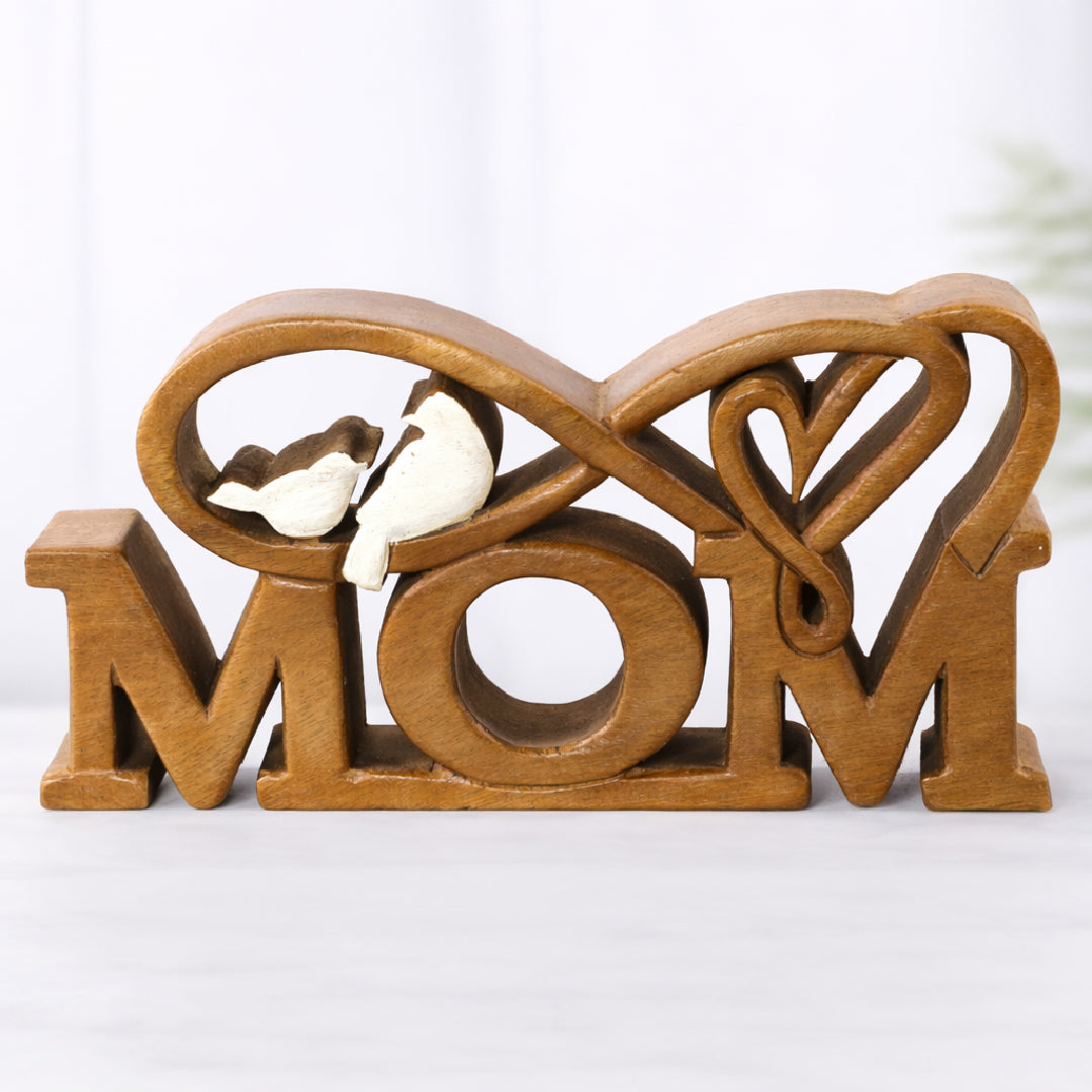 Best Mom Ever – Hand Carved Wooden Sculpture, Artistic Decorative Mother’s Gift