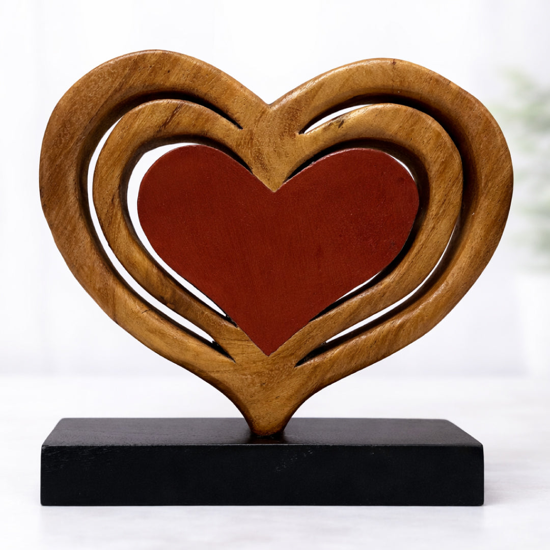 Serene Hearts – Handmade Wooden Sculpture, Elegant Home Decor
