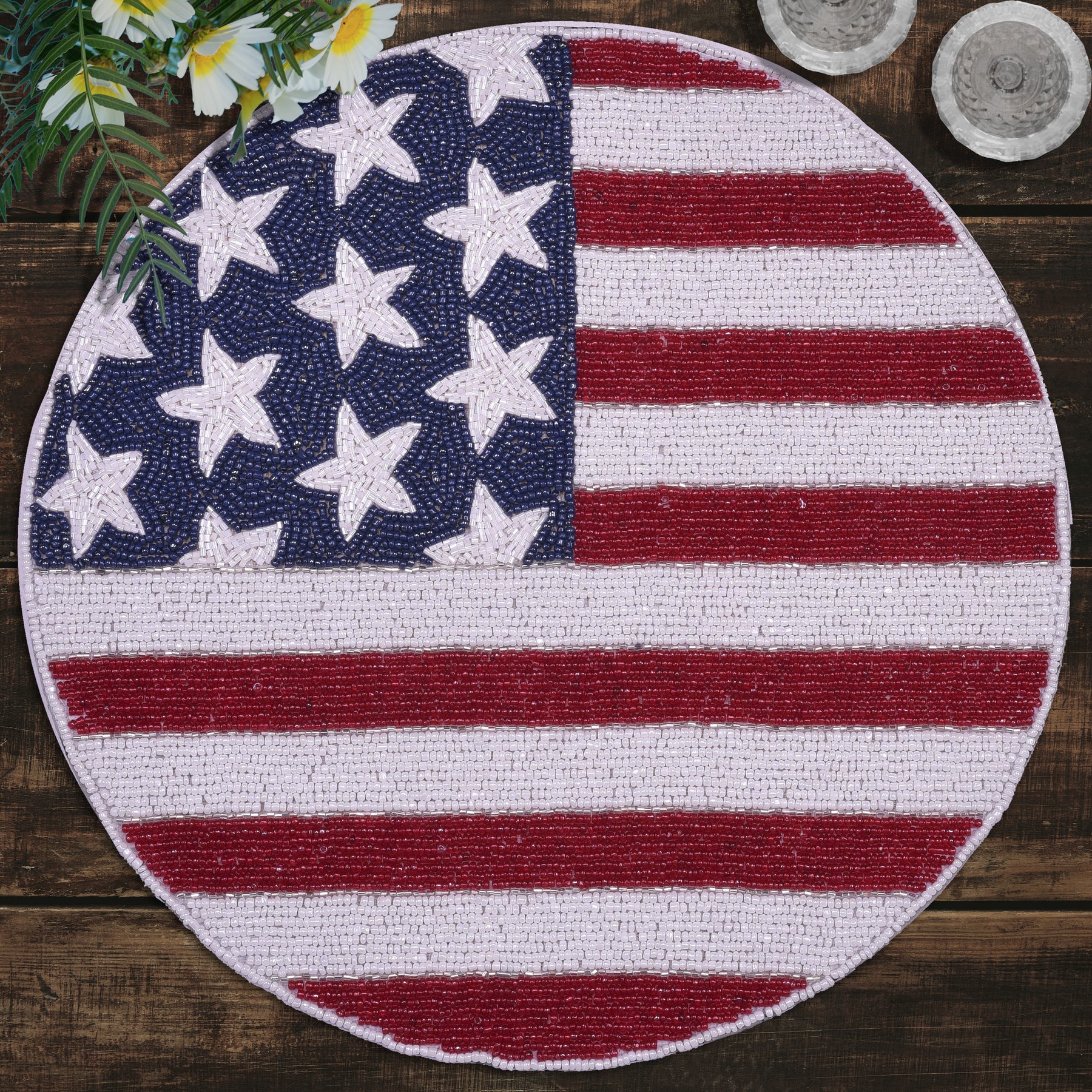 USA Flag Round Beaded Placemats