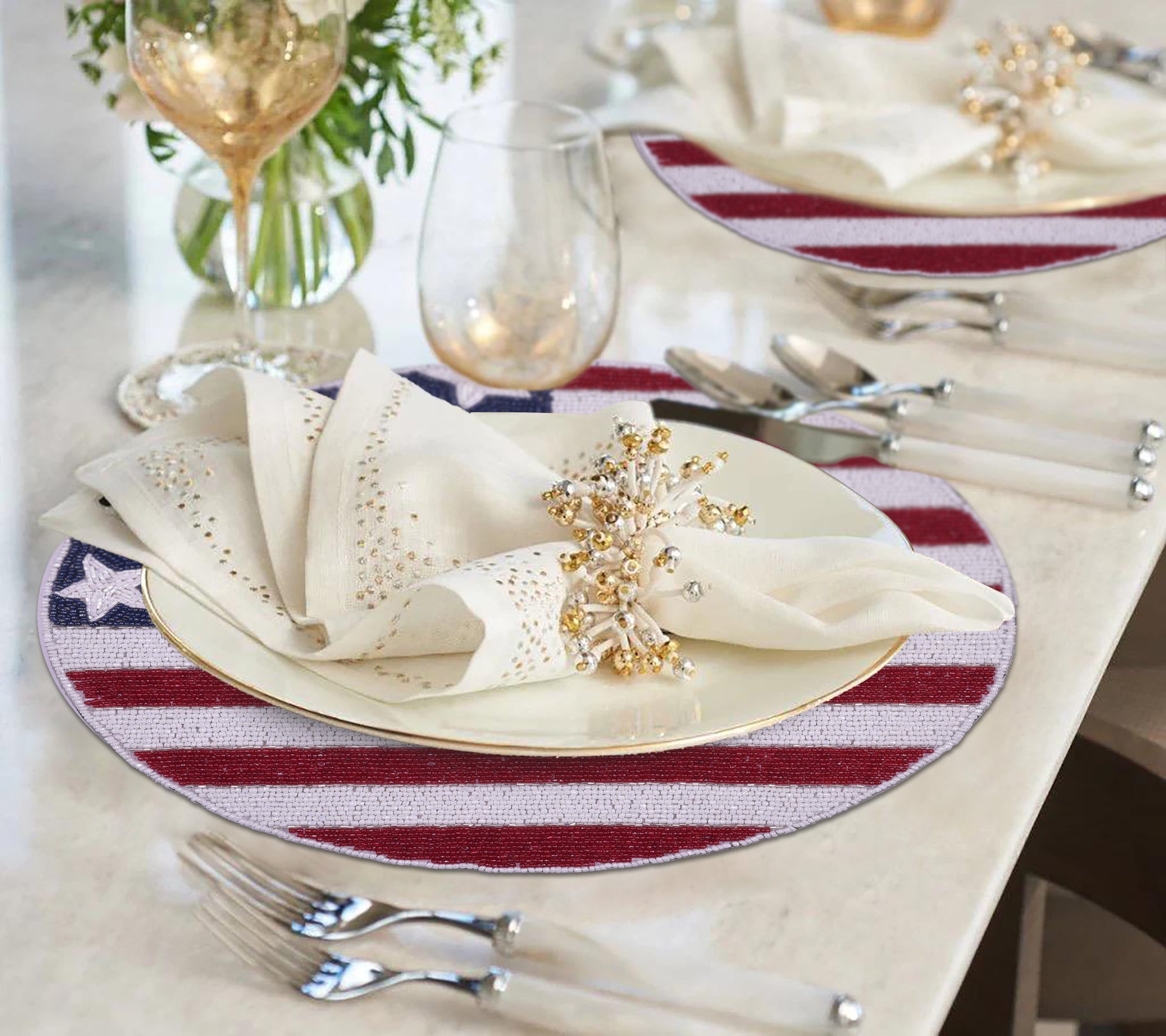 USA Flag Round Beaded Placemats