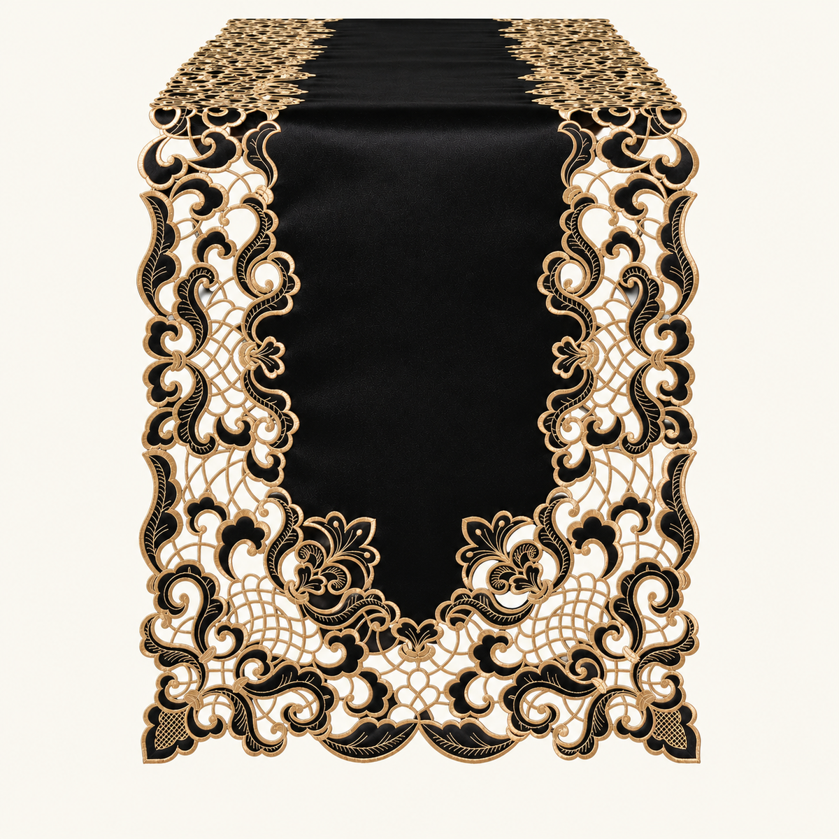 Black Gold Table Runner – Noir Luxe, 14x108 Inch
