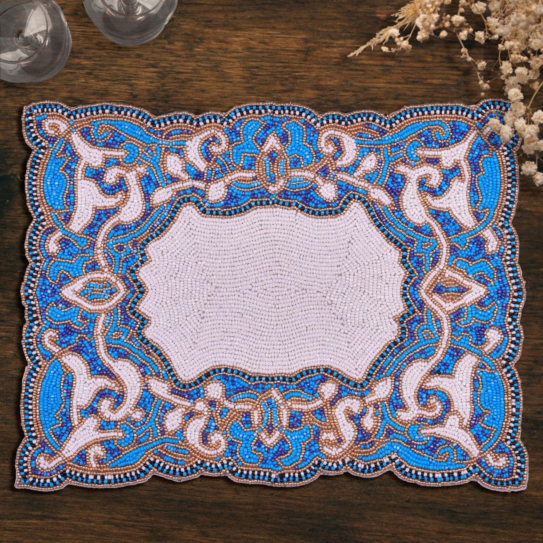 Beaded Placemats Heat-Resistant Table Mats in Blue White