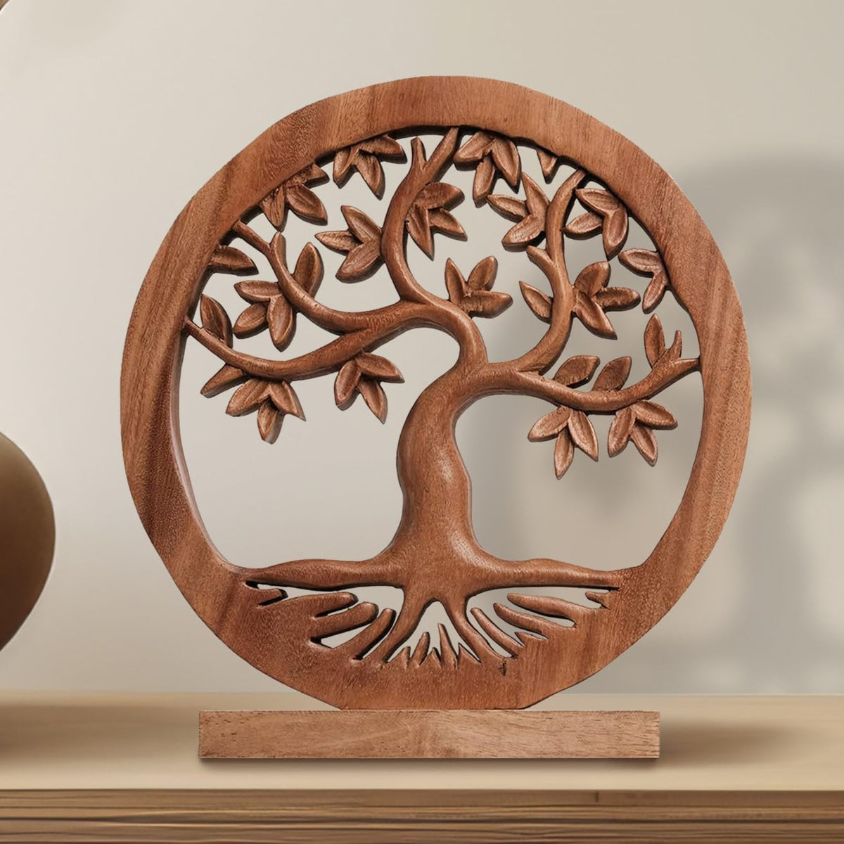 Oak Serenity – Hand Carved Tree of Life Wooden Sculpture, Handmade Farmhouse Décor