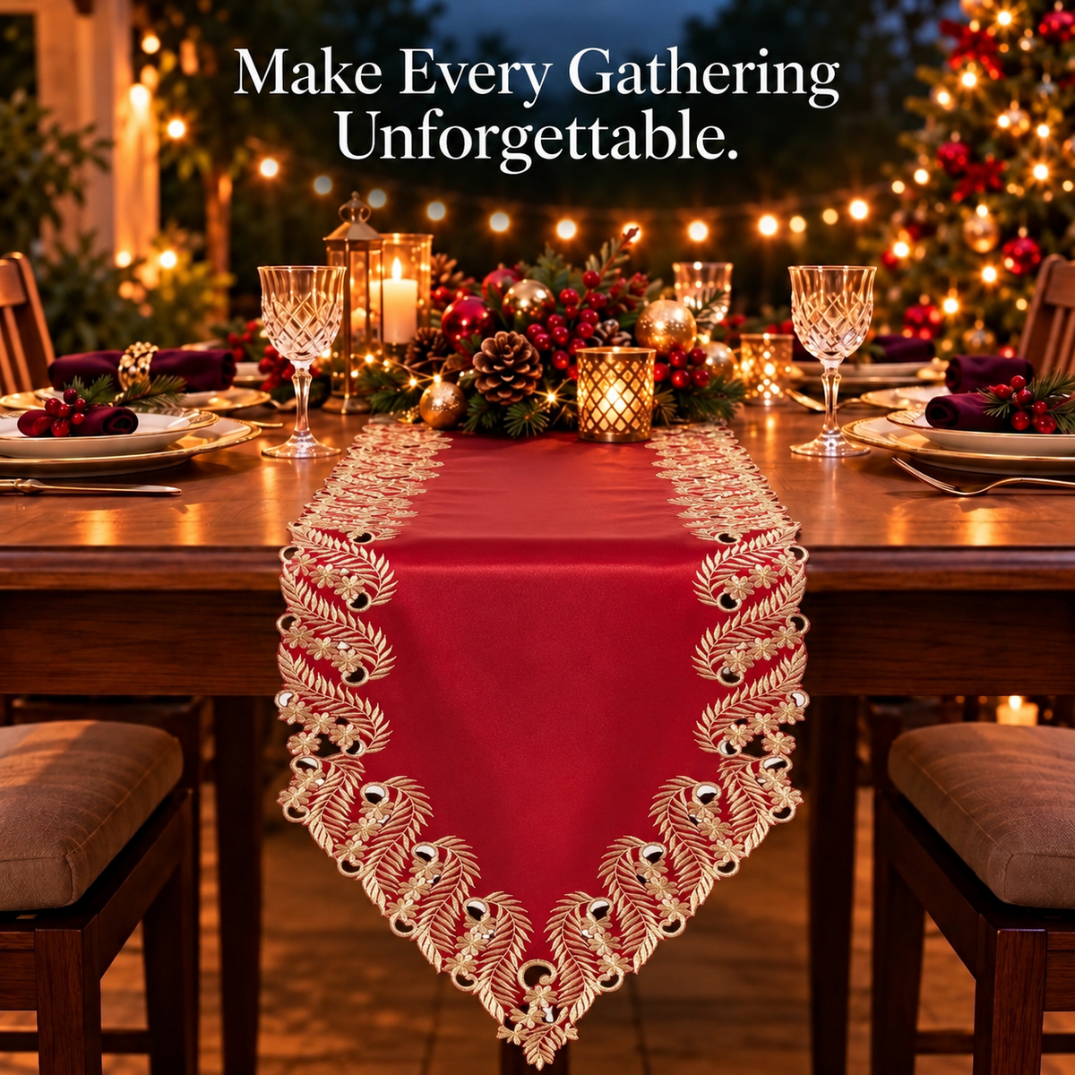Burgundy Gold Table Runner – Wine Grace, 14x108 Inch