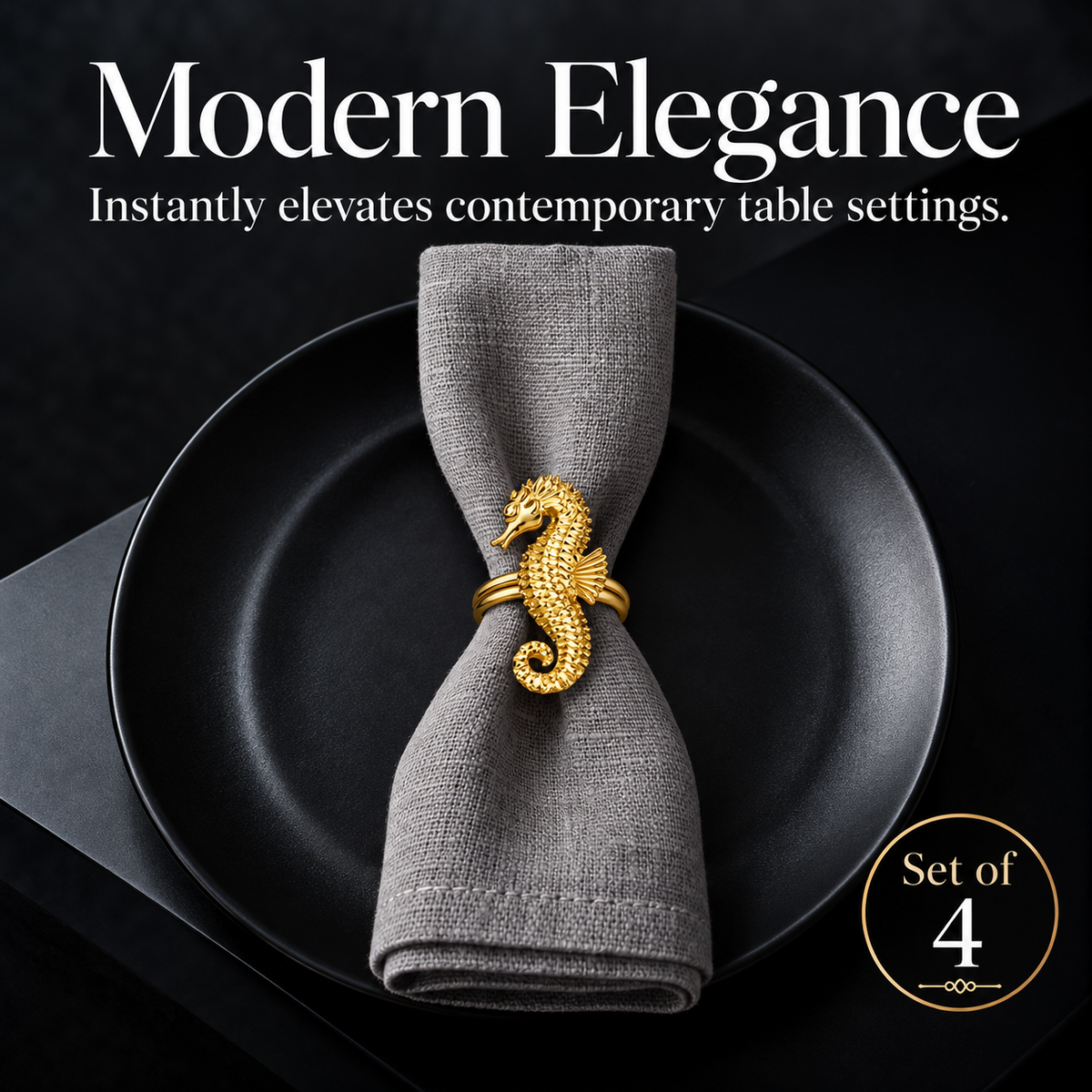 Set of 4 Gold Seahorse Napkin Rings – Ocean Majesty