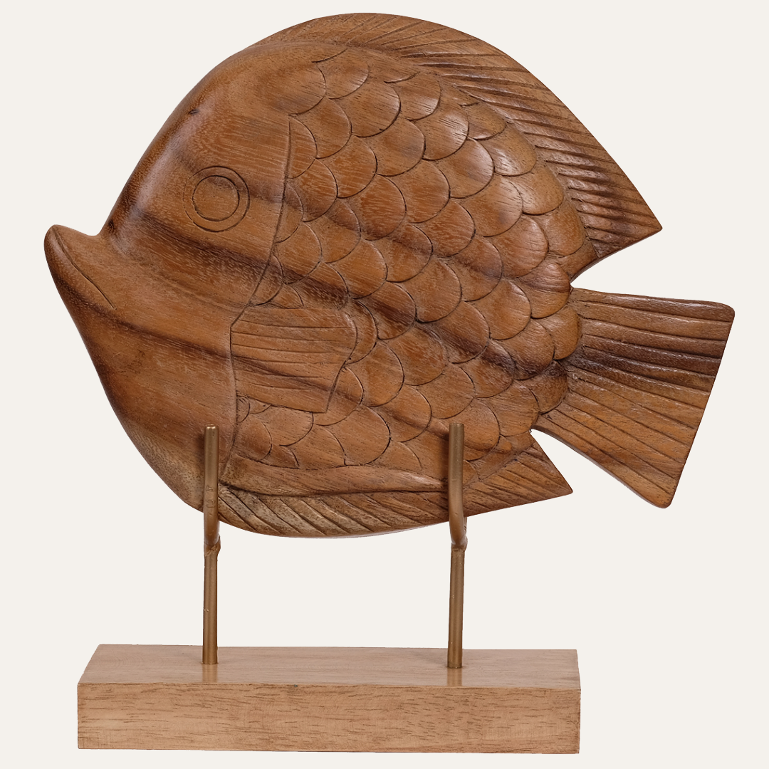 Ocean Whisper – Hand-Carved Wooden Fish Sculpture, Artistic Home Décor