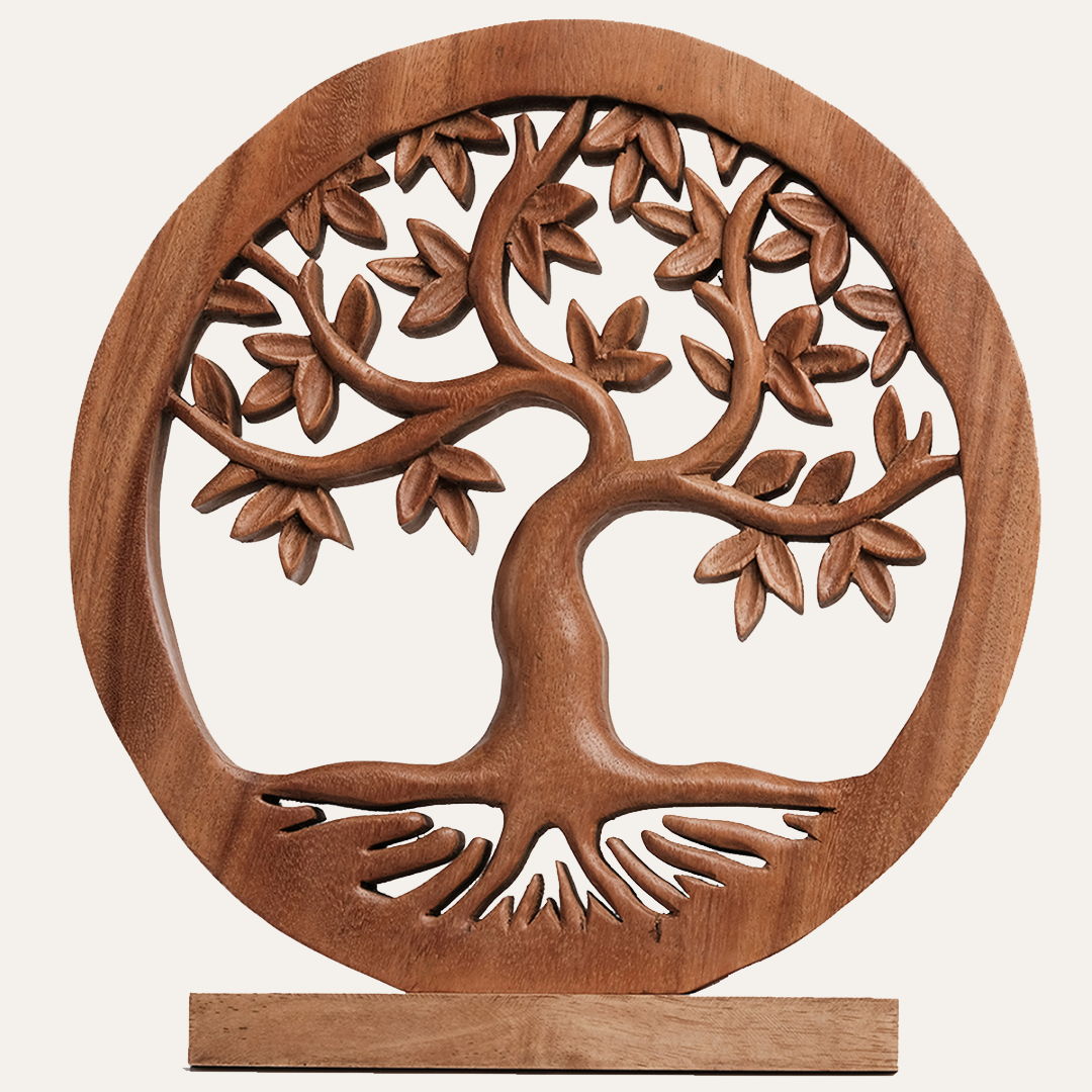Oak Serenity – Hand Carved Tree of Life Wooden Sculpture, Handmade Farmhouse Décor