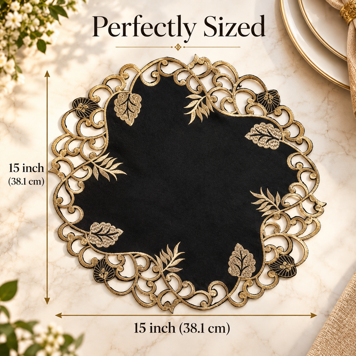 Black Gold Doilies – Midnight Gold, 15 Inch