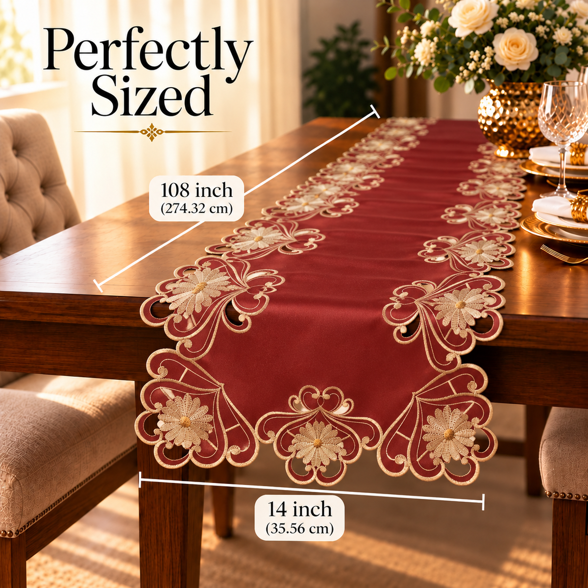 Red Lace Table Runner – Imperial Red, 14x108 Inch