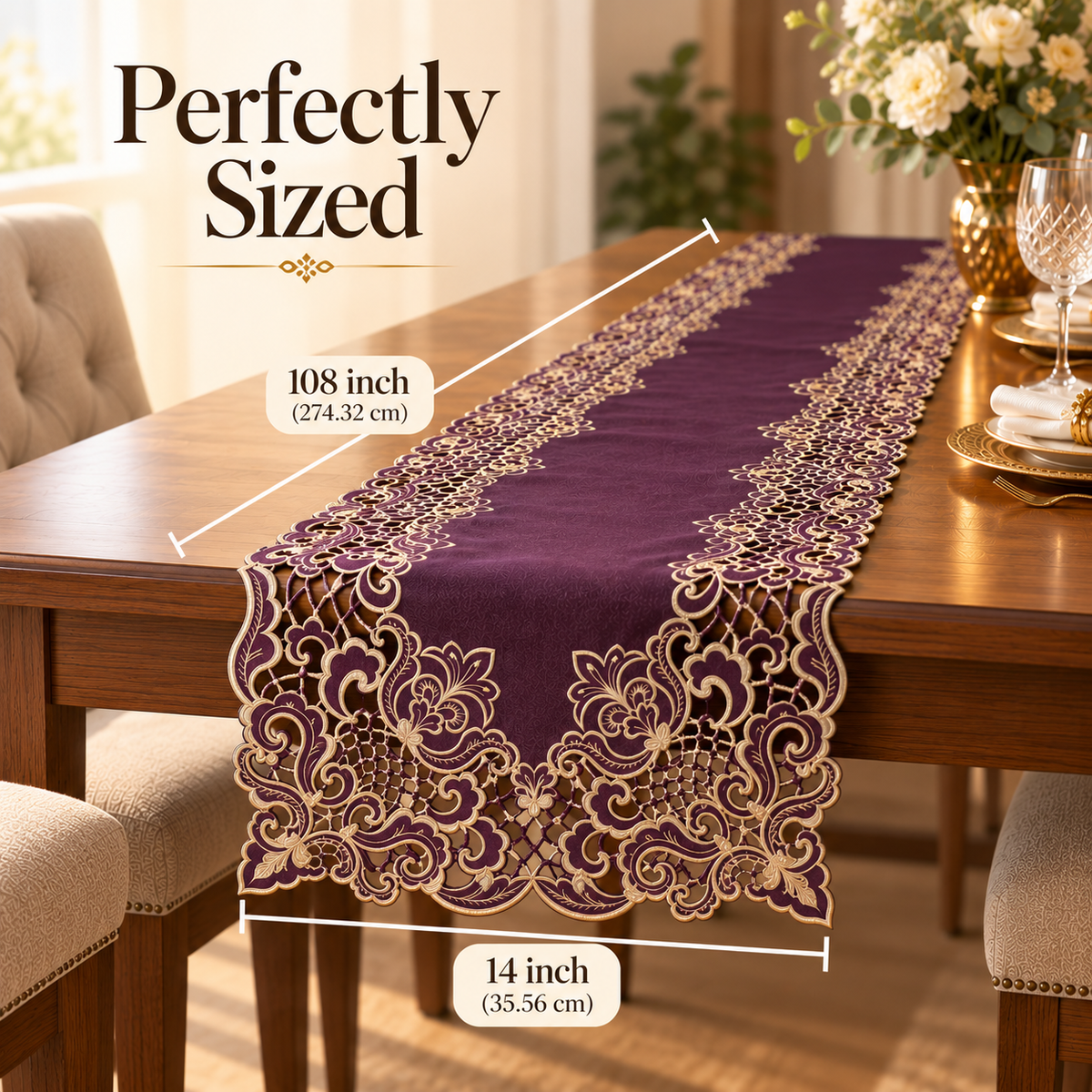 Purple Gold Table Runner – Amethyst Haze, 14x108 Inch
