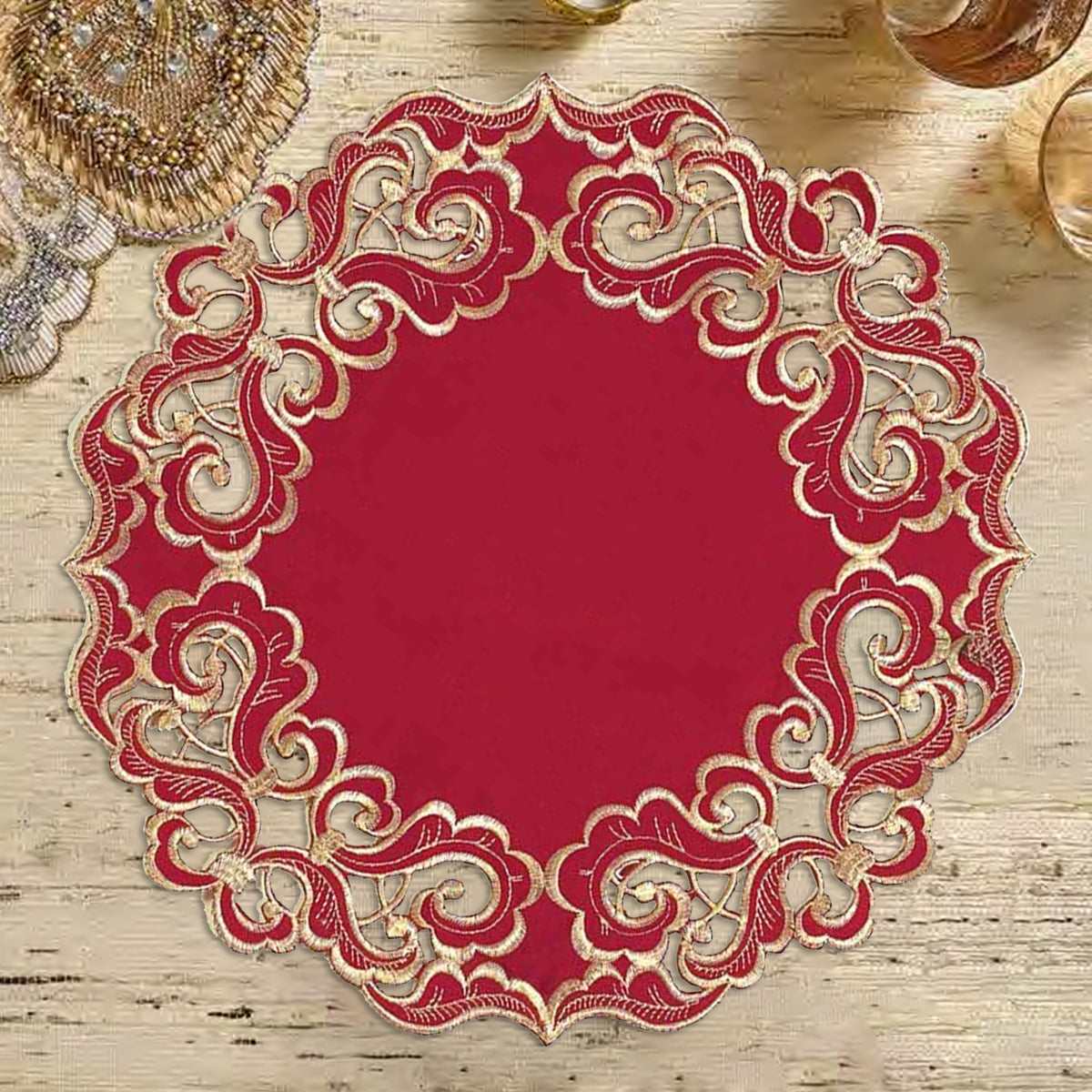 Burgundy Gold Table Doilies - Granada Collection