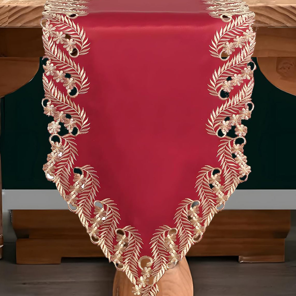 Wine Grace – Burgundy Gold Table Runner, Anyce Collection Modern Dining Accent 14*108 inch - Decozen