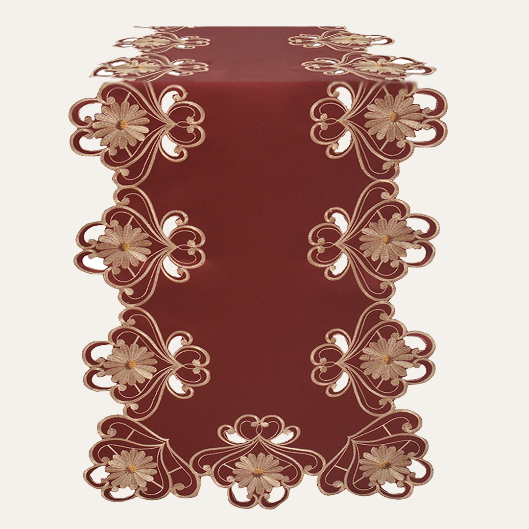 Imperial Red – Gold Lace Red Table Runner, European Embroidery Decorative Dresser Scarf 14*108 inch - Decozen