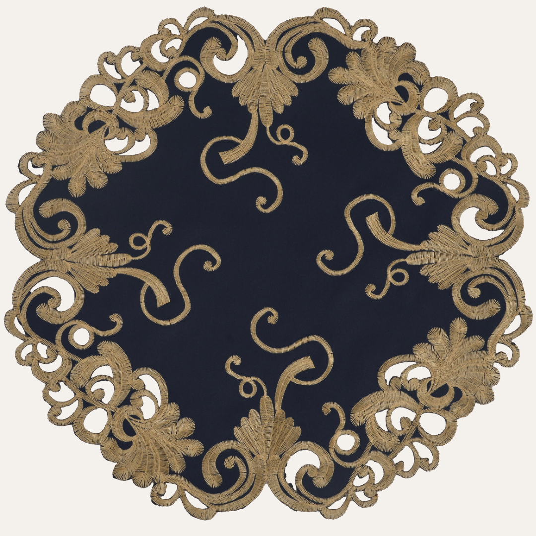 Gold Lace Blue Doilies - Round Placemats European Embroidery for Dining Table Home Decor Wedding - 15 inches - The Vintage Opulence Collection