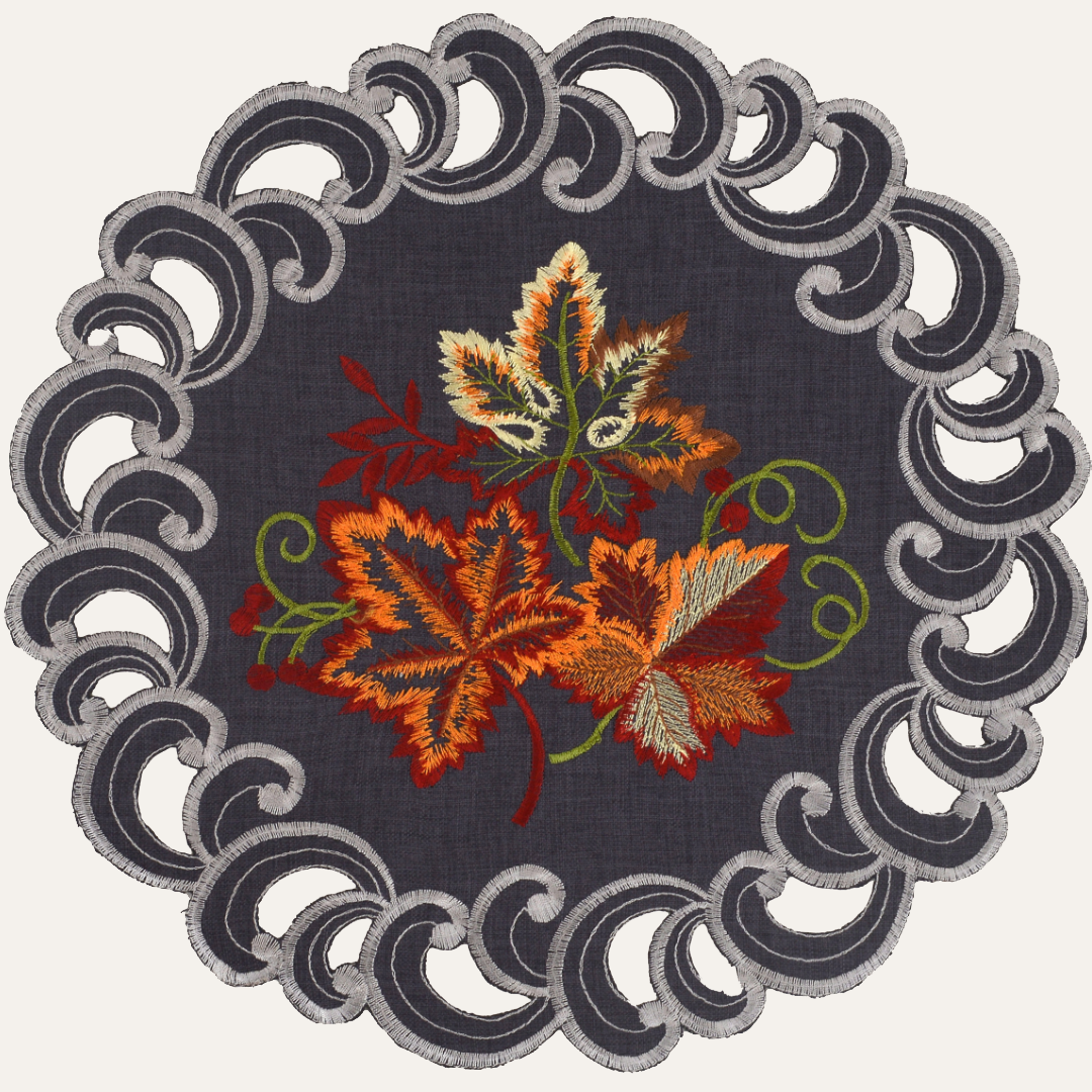 Charcoal Gray Doilies - Round Placemats European Embroidery for Dining Table Home Decor Wedding - 15 inches - The Charcoal Fleur Collection
