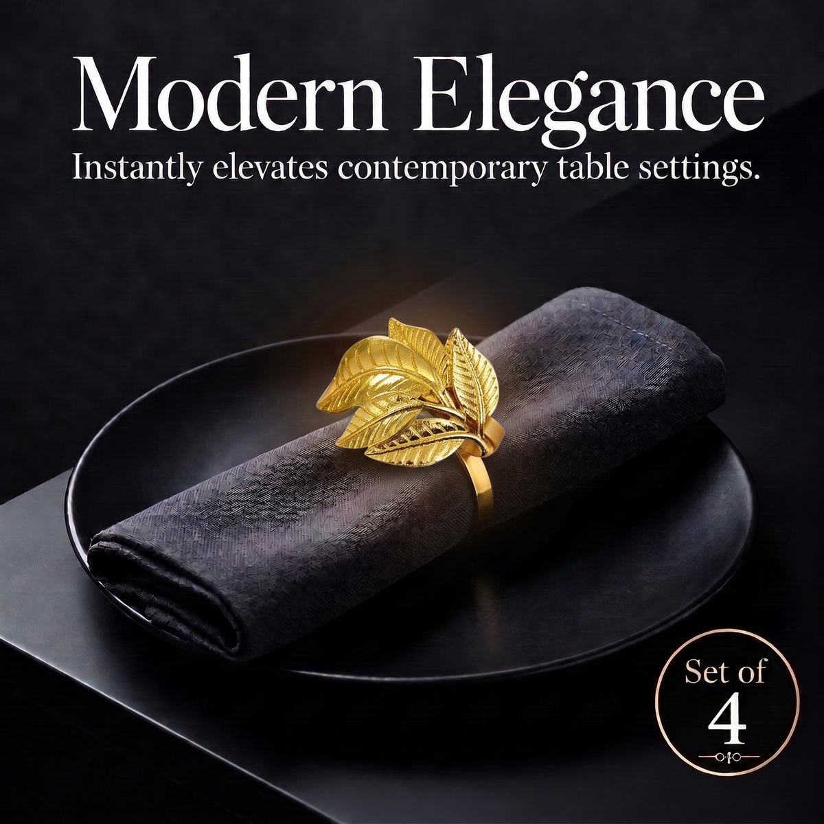 Set of 4 Gold Leaf Napkin Rings – Gilded Bloom