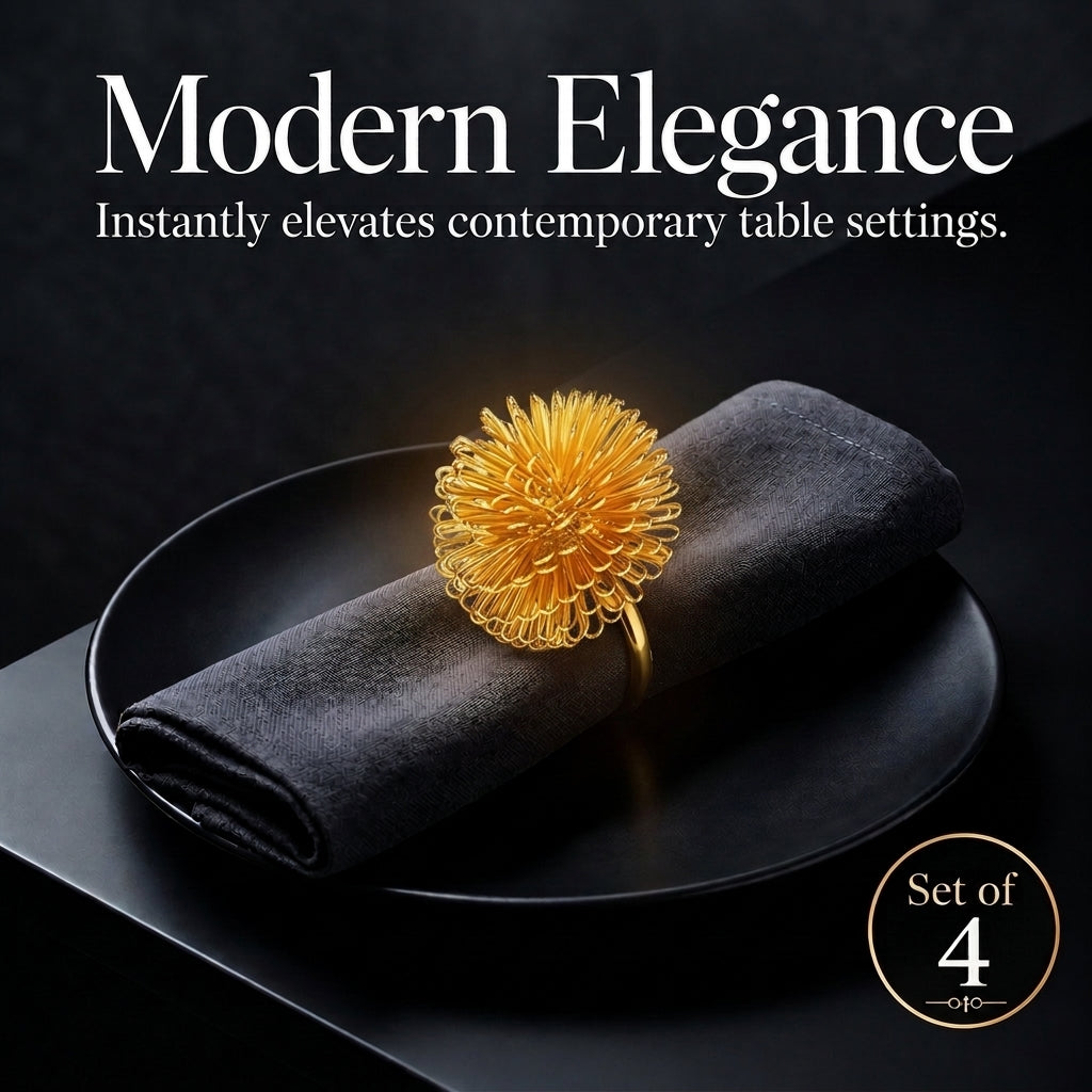 Set of 4 Gold Floral Napkin Rings – Floral Grace