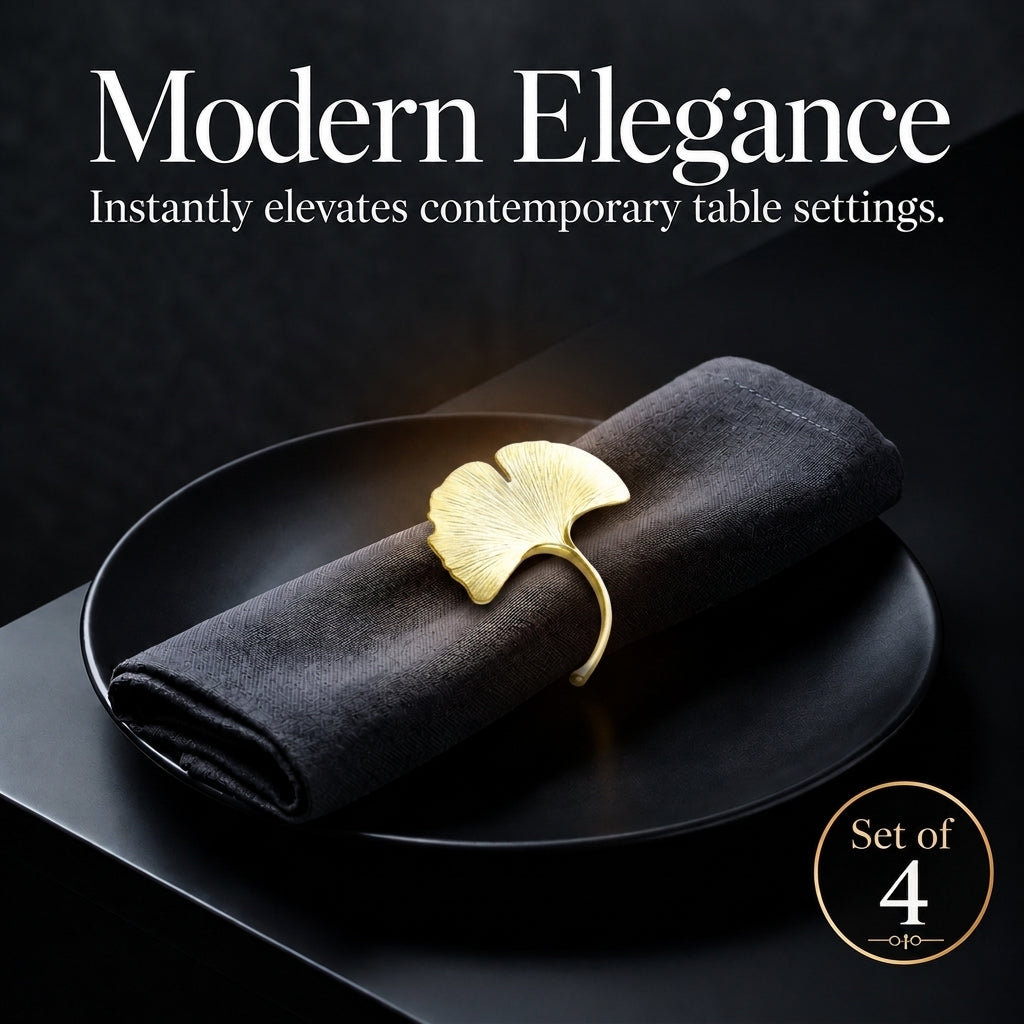 Set of 4 Gold Leaf Napkin Rings – Elegant Leaf Design Rings | Rust Resistant Table Decor Accessories