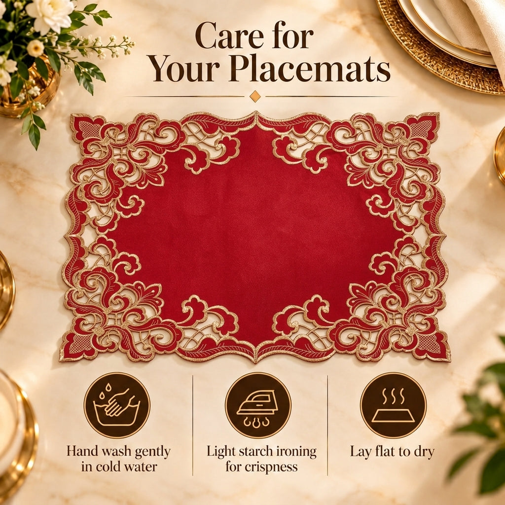 Burgundy Gold Placemats – Crimson Glow, 12x18 Inch