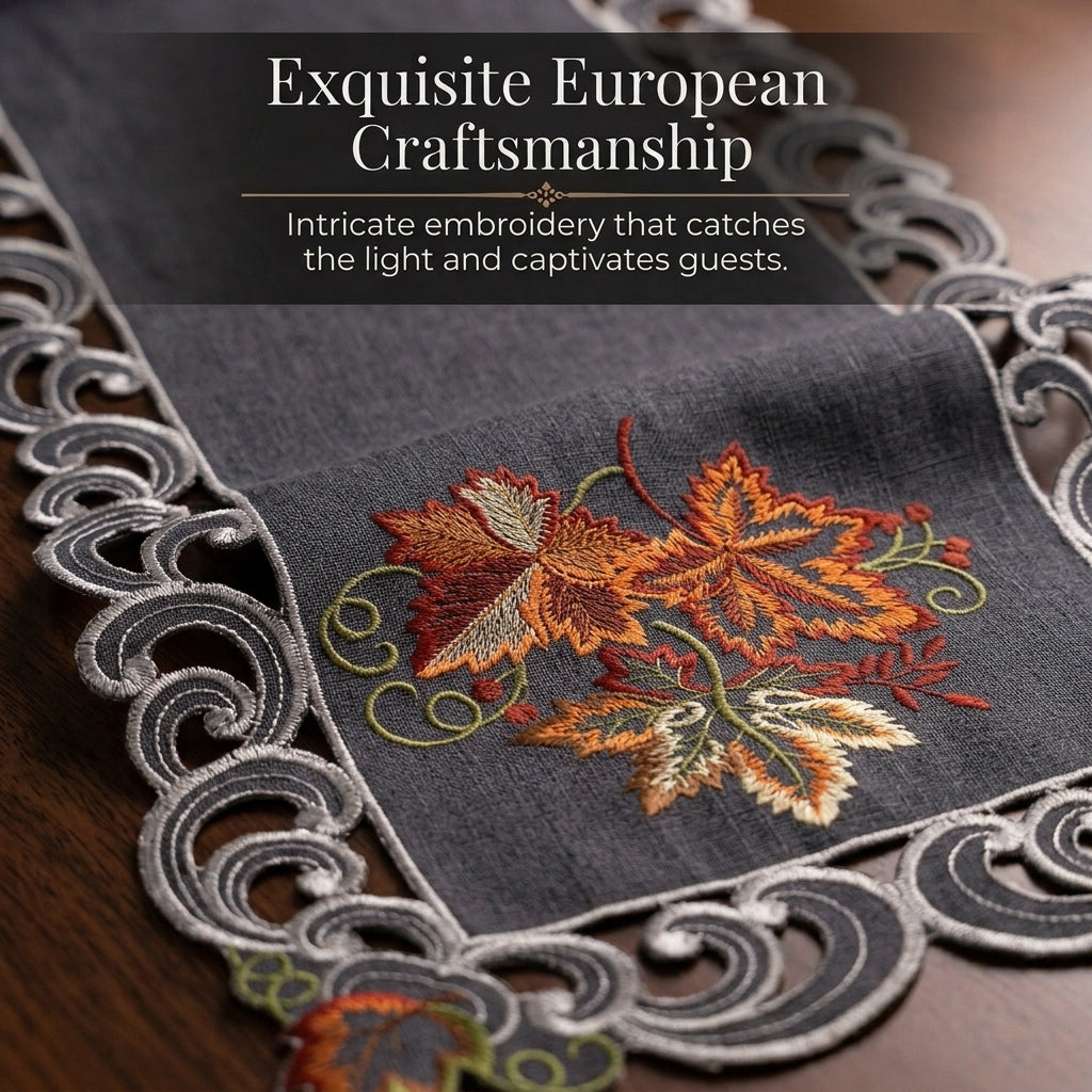 Gray Table Runner – Fleur, 14x108 Inch