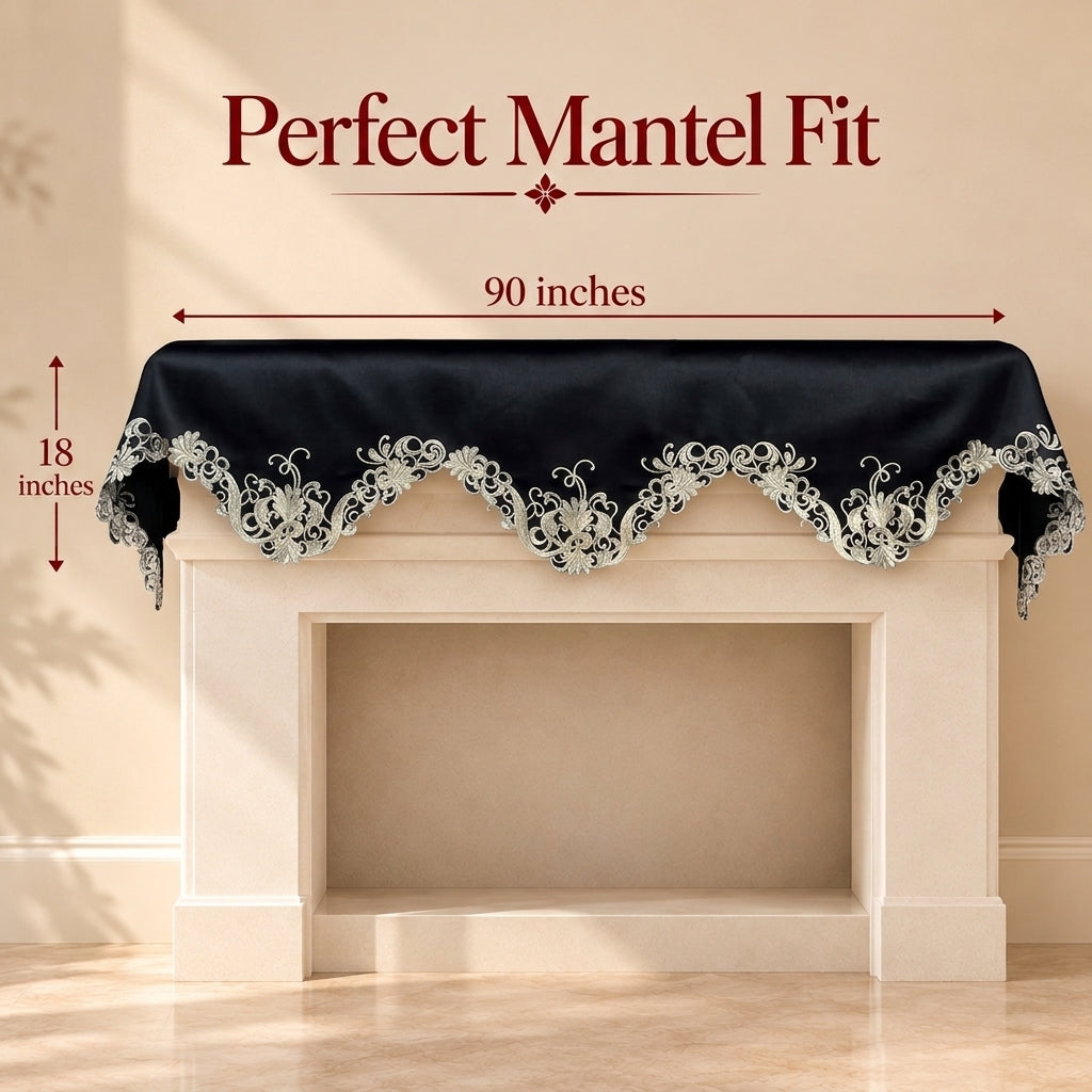Black Gold Mantel Scarf – Golden Night, 18x90 Inch
