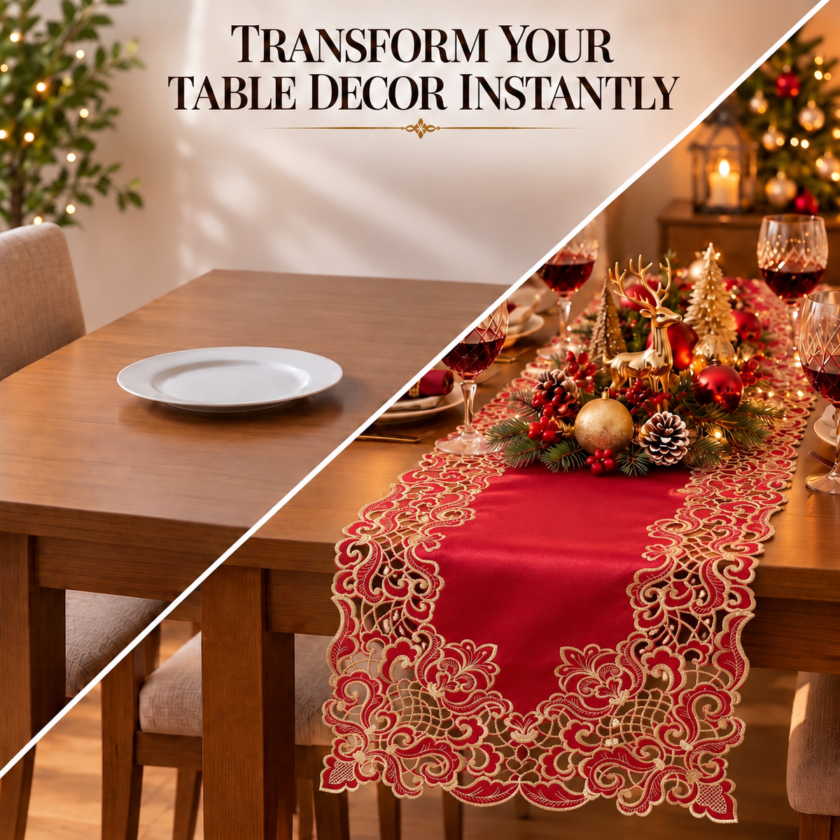 Burgundy Gold Table Runner – Crimson Glow, 14x108 Inch