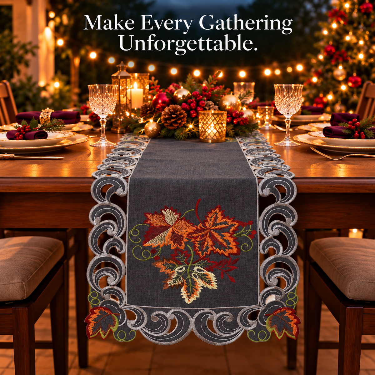 Gray Table Runner – Fleur, 14x108 Inch