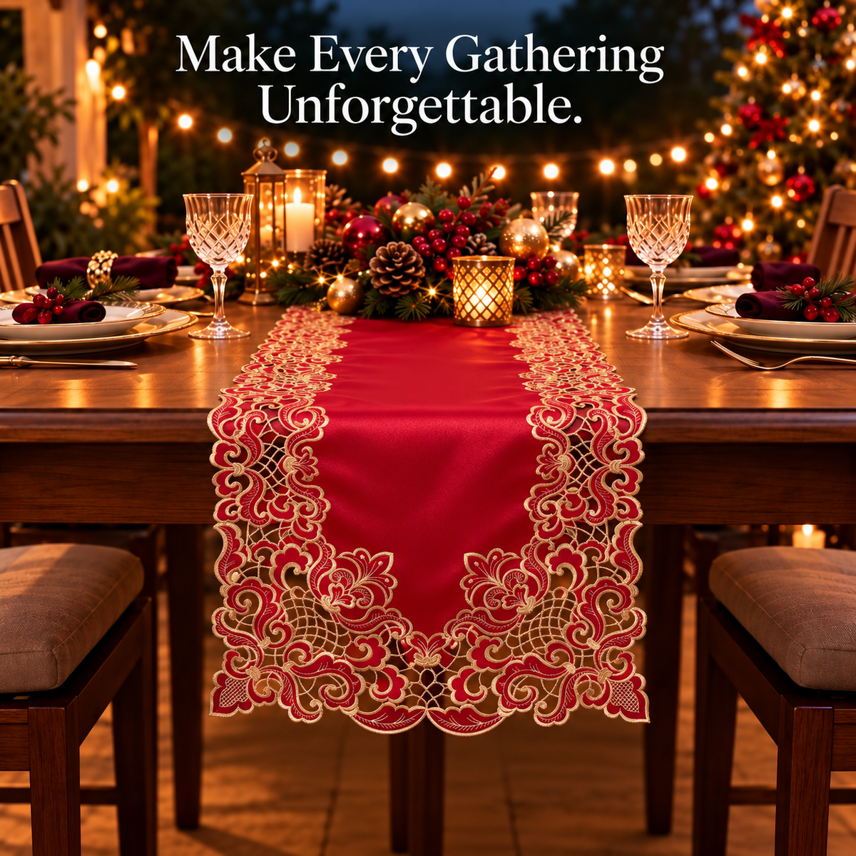 Burgundy Gold Table Runner – Crimson Glow, 14x108 Inch