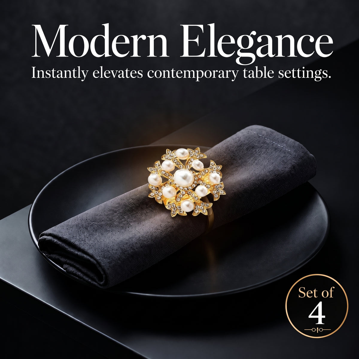 Set of 4 Gold Floral Napkin Rings – Golden Bloom