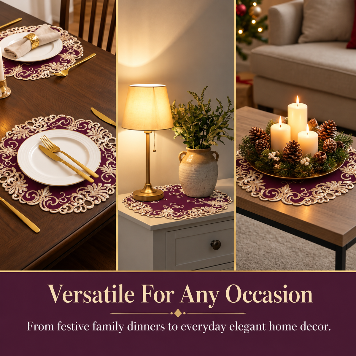 Lace Doilies – Premium Linen Fabric Doilies with Intricate Embroidery, 15 Inch Table Decor
