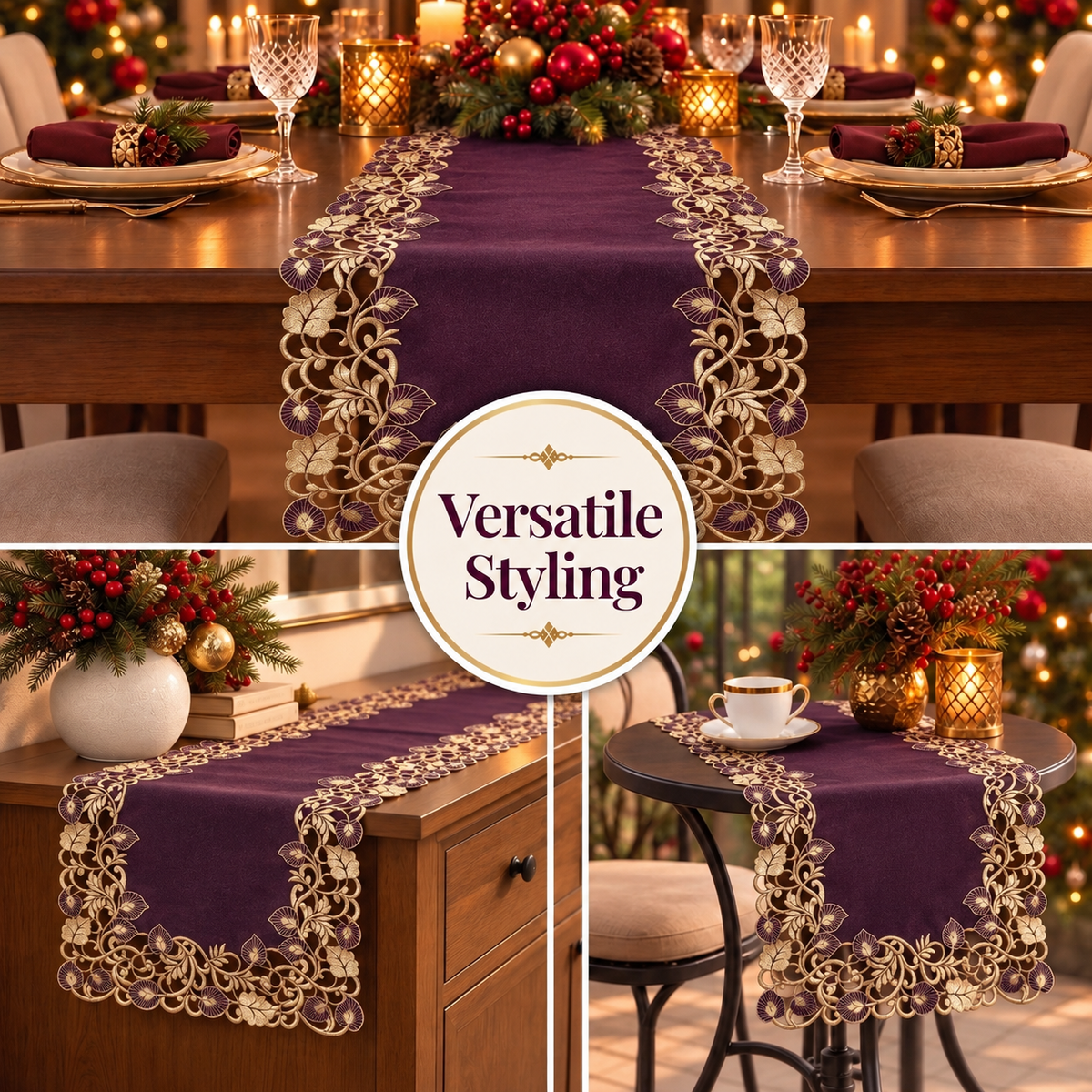 Purple Gold Table Runner – Velvet Plum, 14x108 Inch