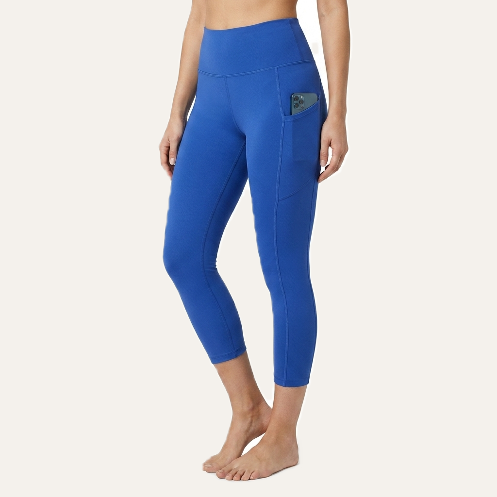Yogazen Women's High-Waist Seamless Leggings with Side Pockets – Blue