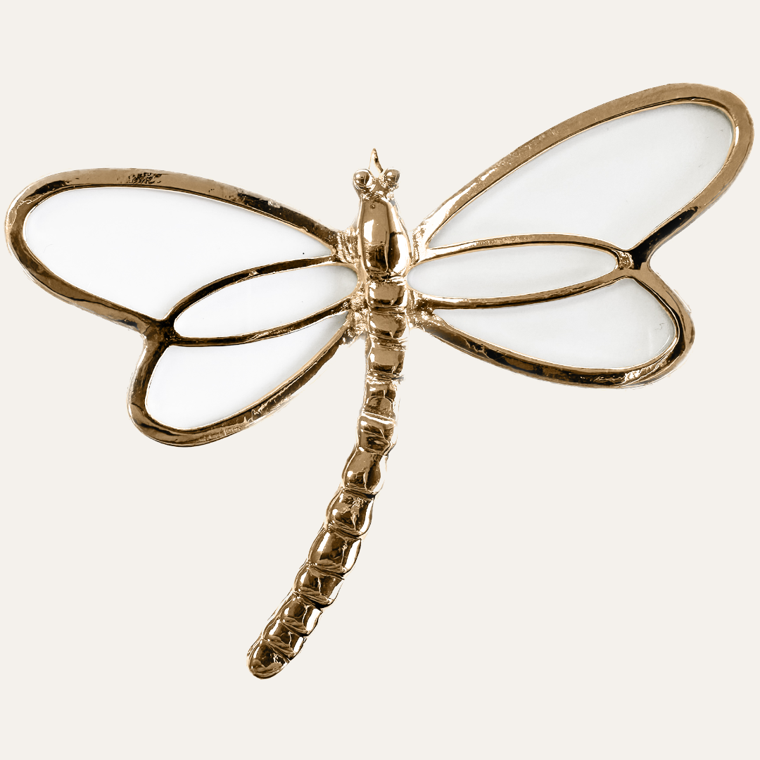 Napkin Rings in Gold White Dragon Fly Design