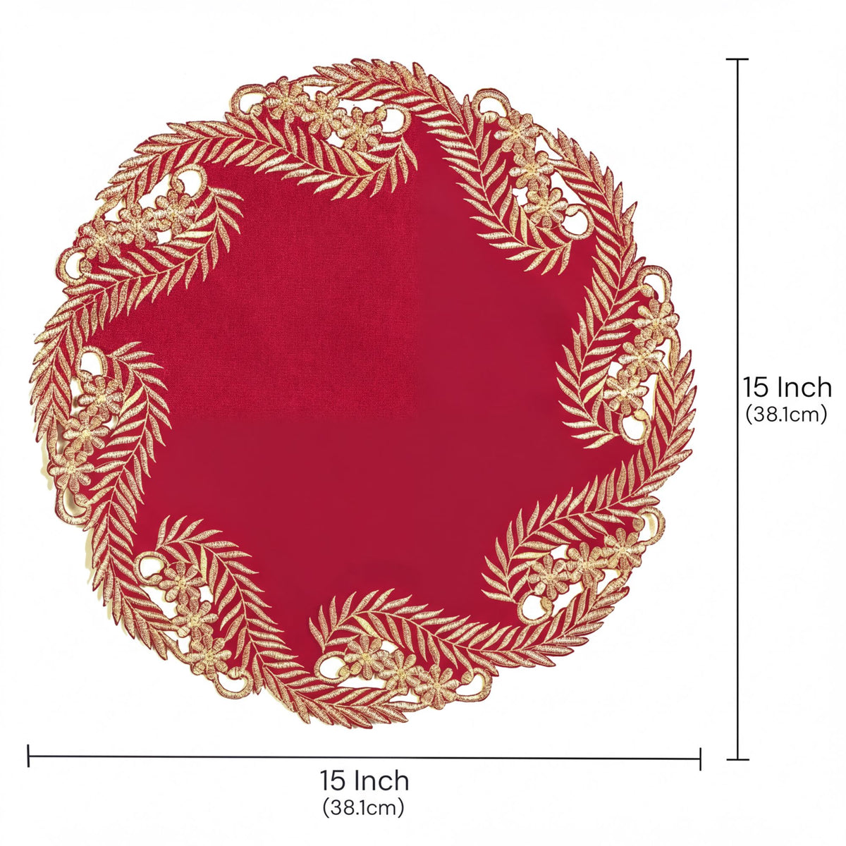 Set of two Burgundy gold modern lace doilies from the Wine Grace Anyce Collection, 15-inch diameter table decor by RIZ-011-DL