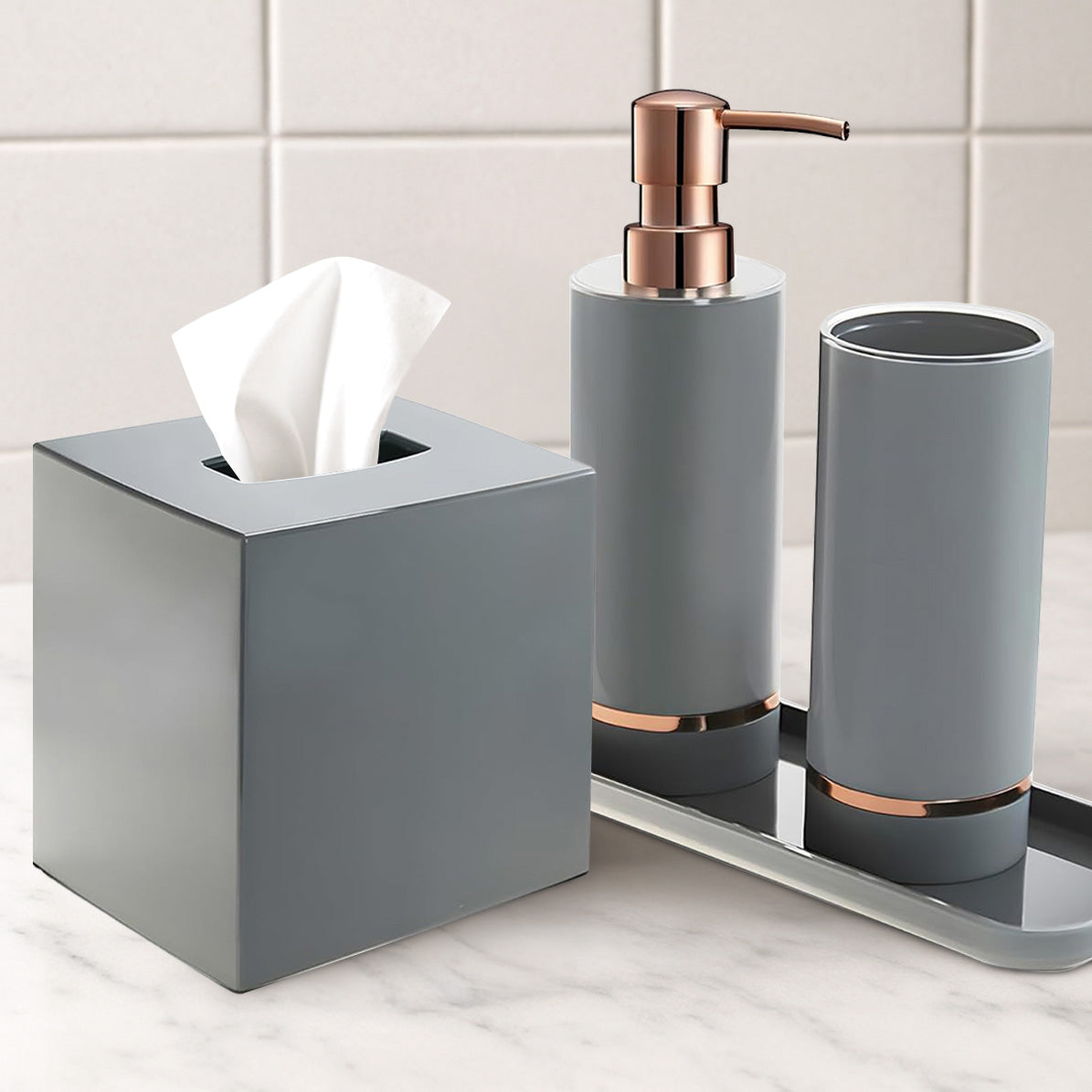 Modern bathroom decor accessories set of 4 from B030GRY's Elegant Haven Collection, featuring sleek and stylish design.