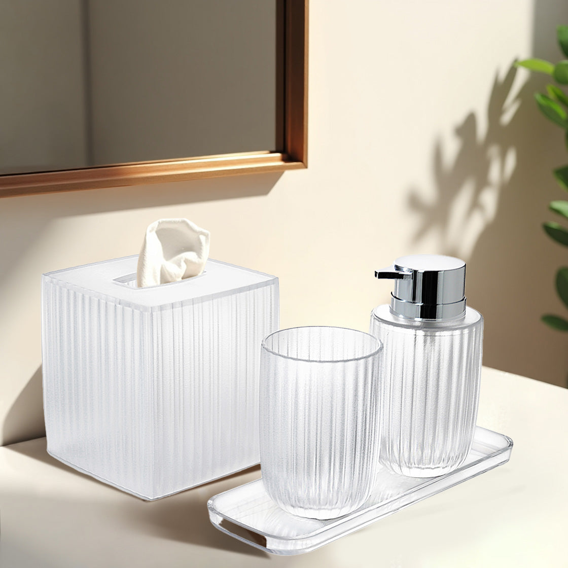 Elegant modern bathroom décor accessories set of 4 from The Shirah Collection by B059CLR, featuring sleek design and stylish accents.