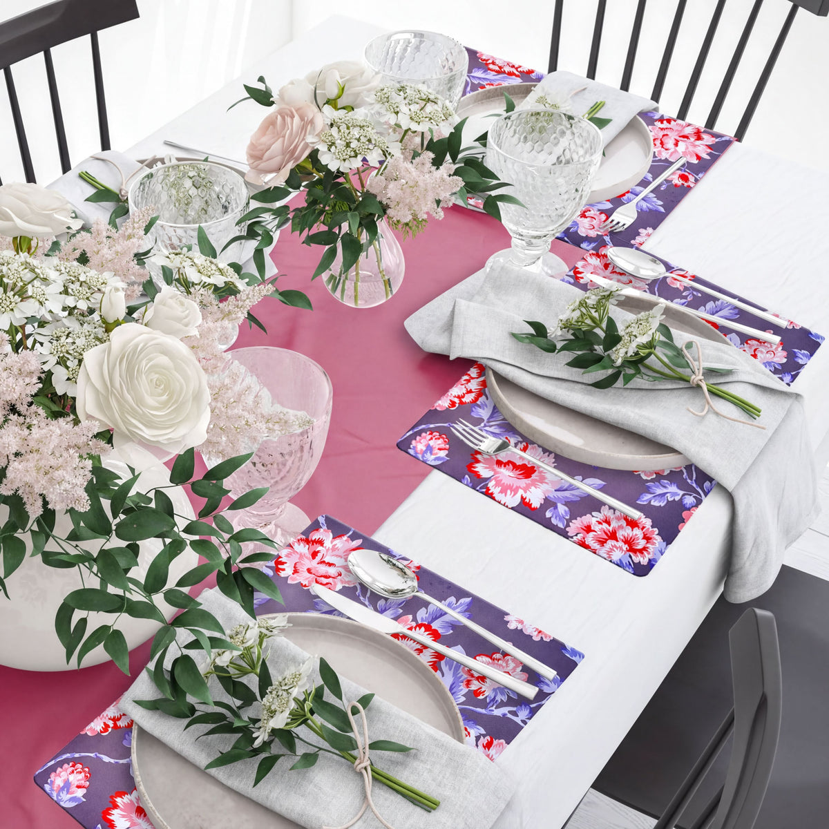 Set of four floral design cork-backed placemats by ATKP-4CK, featuring vibrant floral patterns on cork surface.