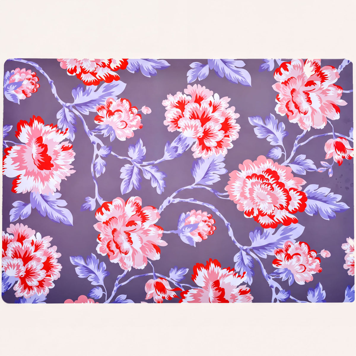 Set of four floral design cork-backed placemats with natural cork surface and vibrant floral patterns for dining table decor.
