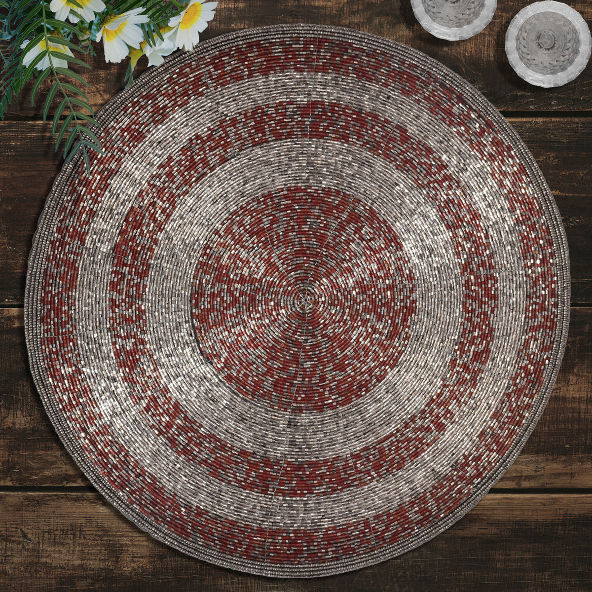 Set of four BD 023 030 Melia Grace beaded placemats from The Melia Collection, 14-inch elegant decorative dining table décor