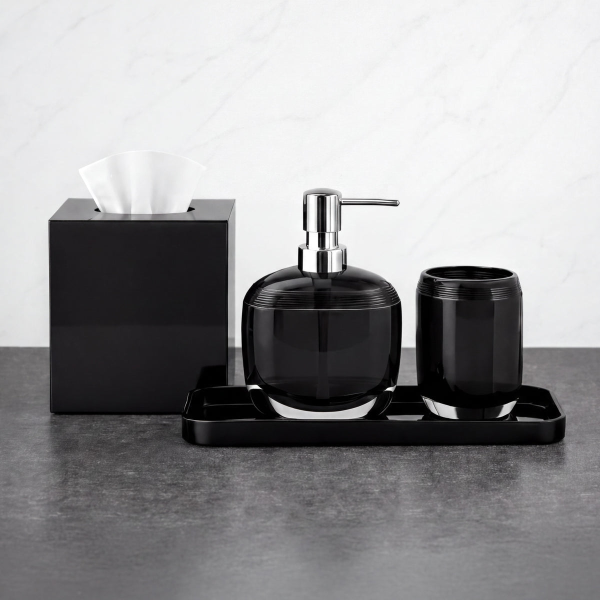 Elegant modern bathroom decor accessories set of 4 by B068BLK, featuring sleek bath accessories for stylish bathroom organization.