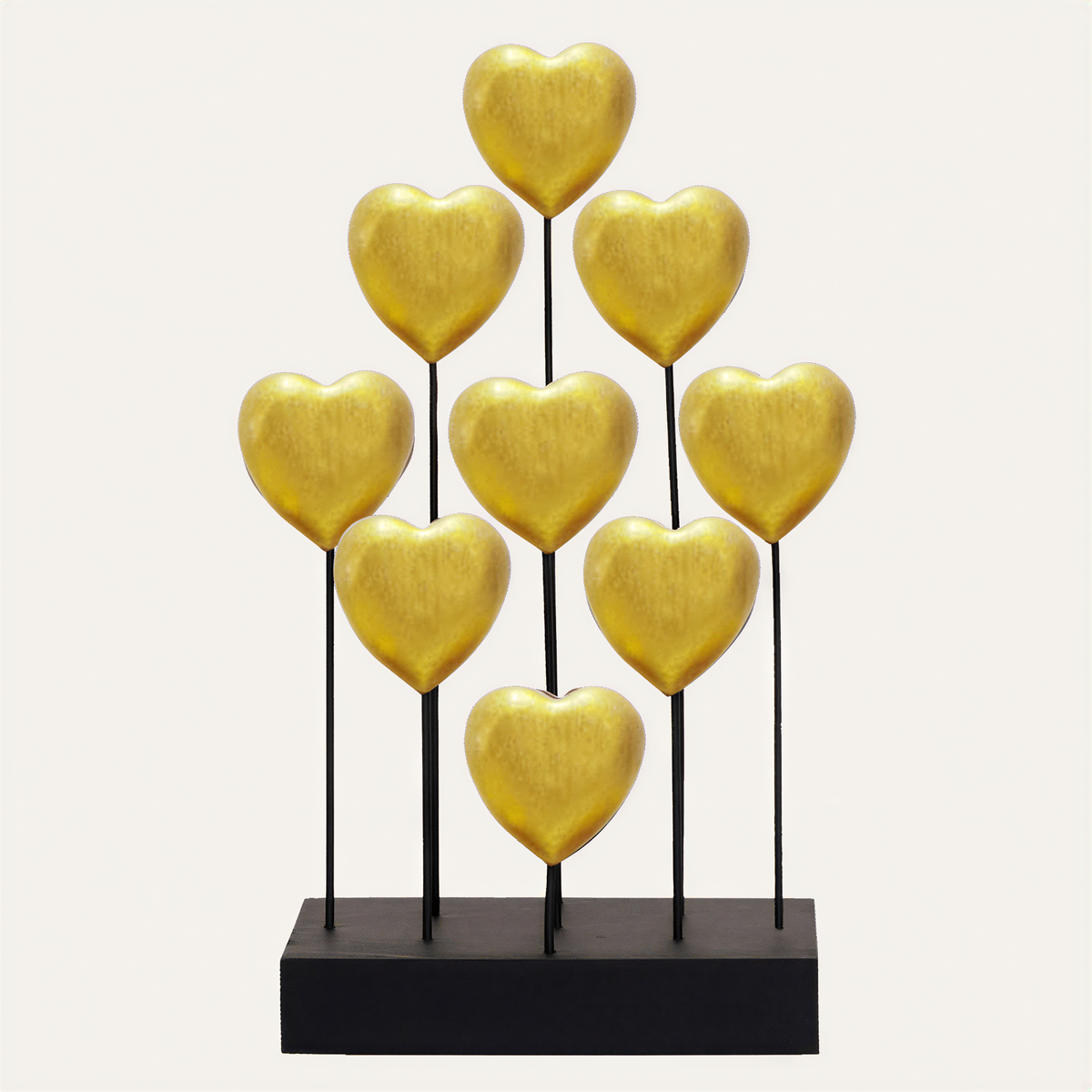 Gold Hearts Handmade Wooden Sculpture - Decozen