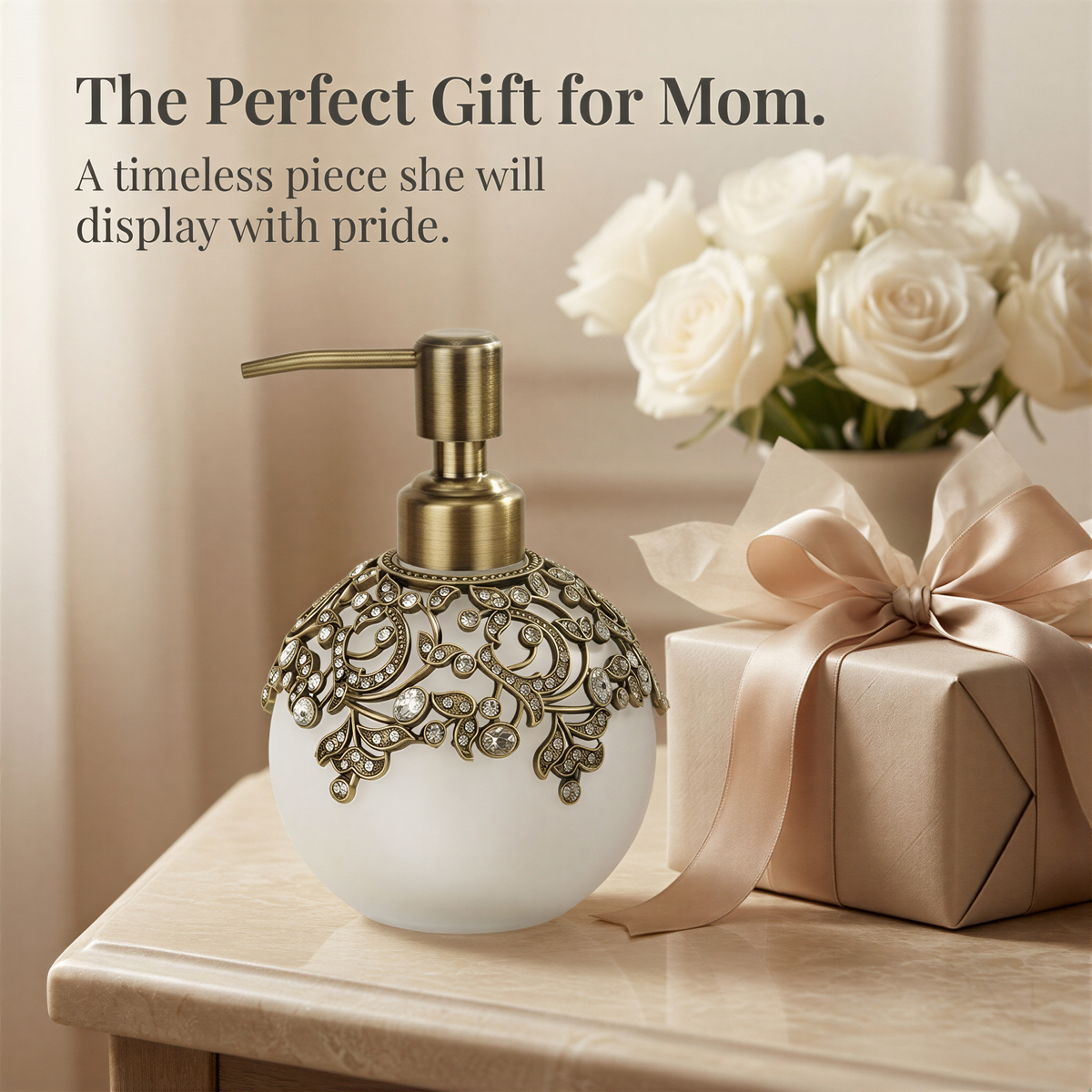 Antoinette Glow LB 24617 modern decorative soap dispenser, 11.5 oz, handcrafted lotion dispenser for bathroom decor.