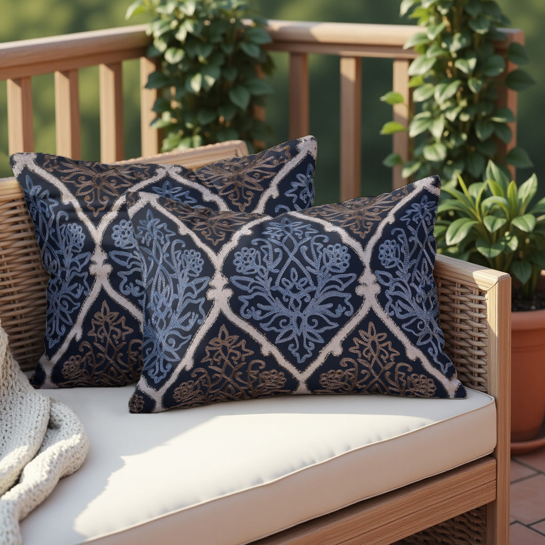 Set of four blue and brown throw pillow covers, 14 x 20 inches, made by CU6071-35, featuring stylish fabric and modern design.