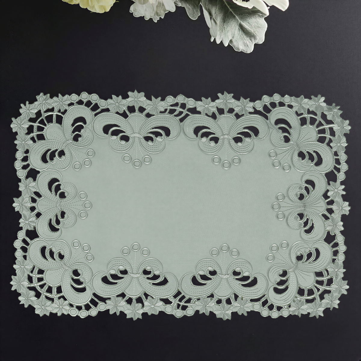 Set of six linen placemats with elegant European embroidery from the Creola Collection by FL3412-PM.