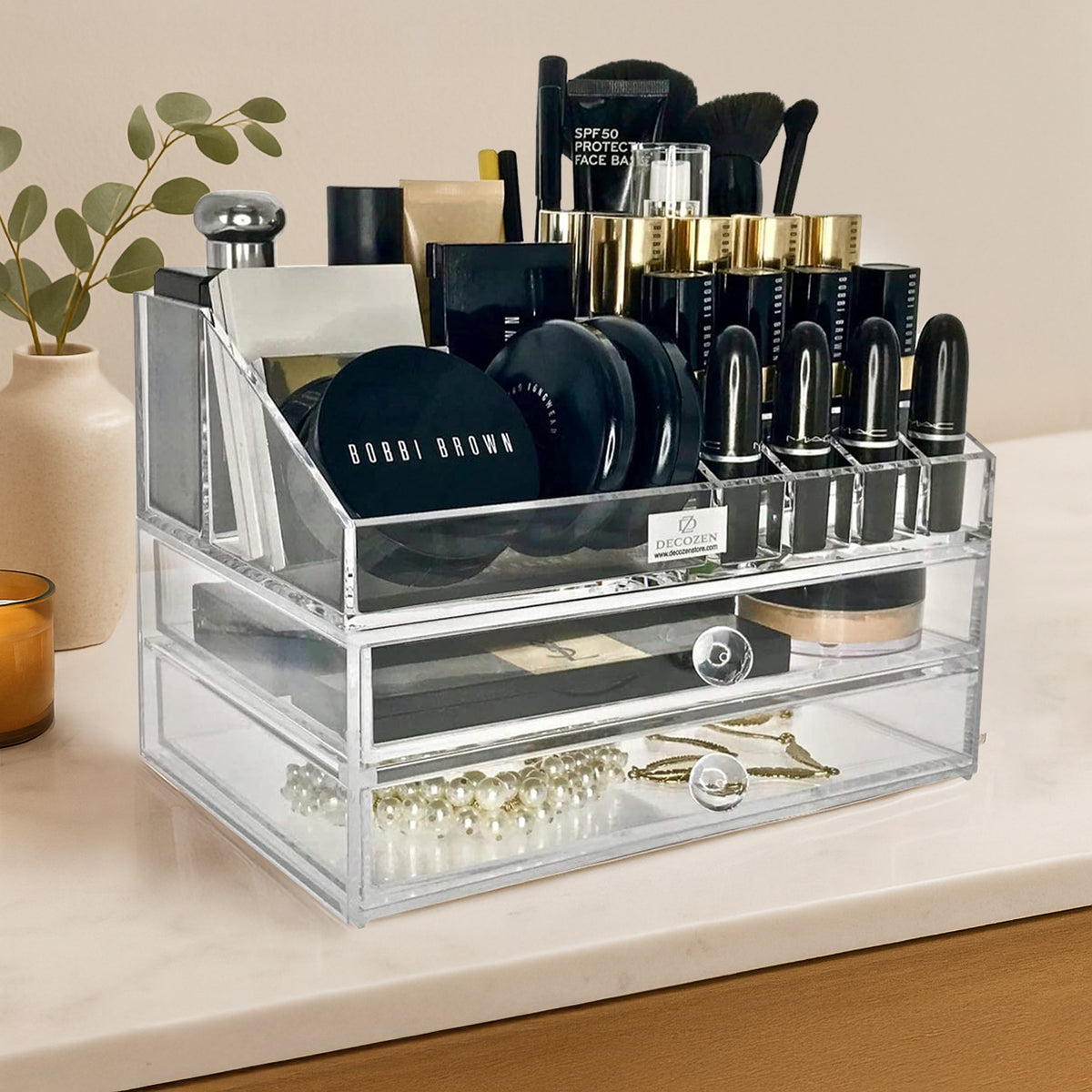 Clear Makeup Organizers - 19 Slots and 2 Drawers