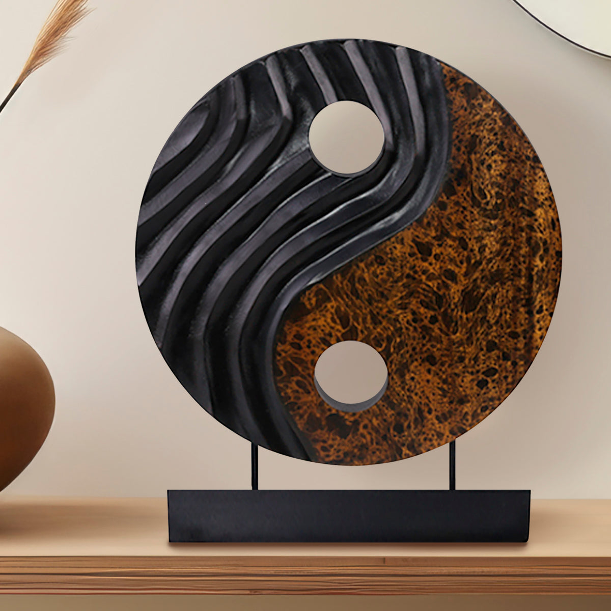 Celestial Balance – Handmade Yin Yang Wooden Sculpture, Decorative Home Art - Decozen